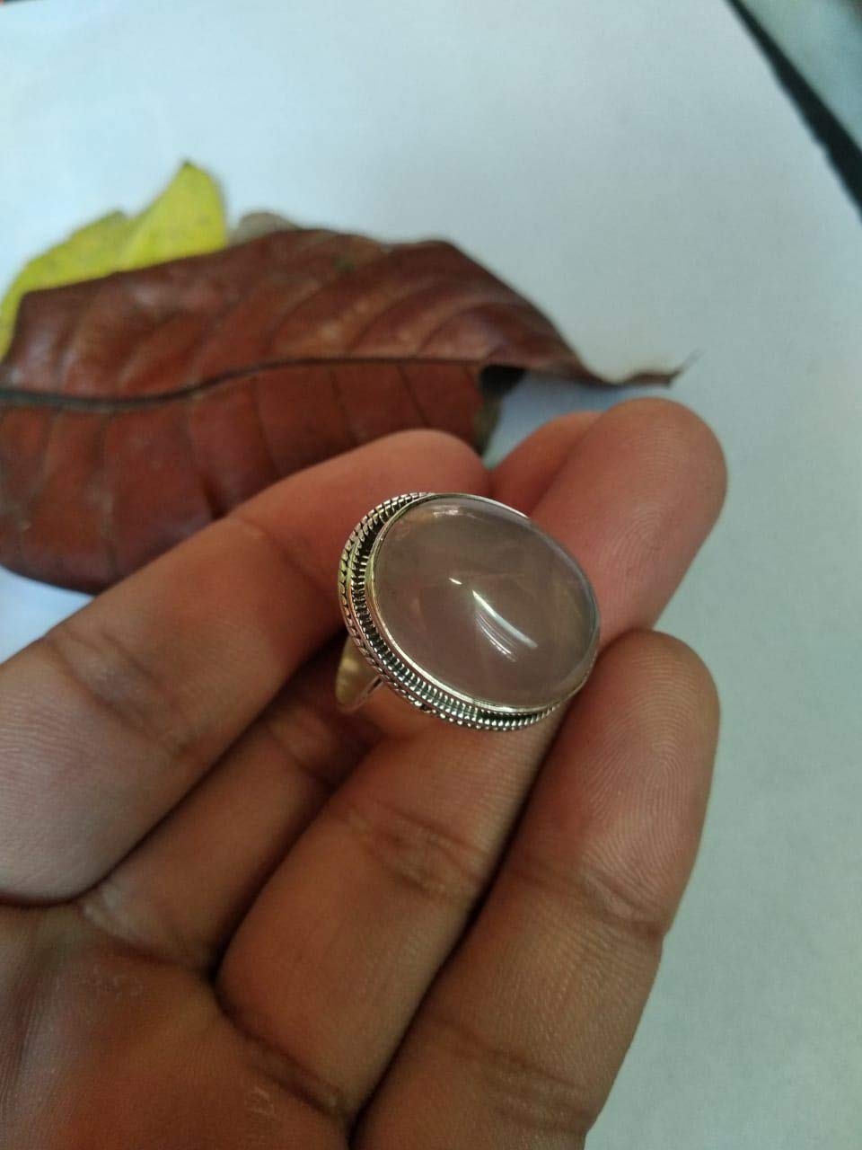 925 Sterling Silver Rose Quartz Ring – Genuine Handcrafted Cabochon Wide Band Ring for Women | Unique Rose Quartz Jewelry Gift for Healing, Meditation & Spiritual Energy