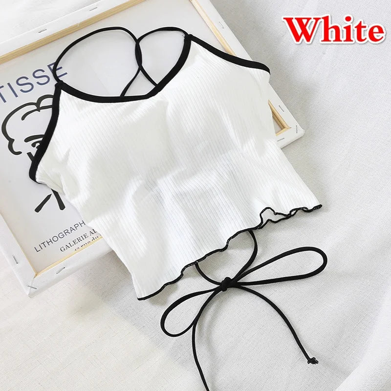 2023 Summer Slim Fit Open Back Sexy Crop Top for Women - Comfortable Strap Design & Solid Color Camisole - Perfect for Beach, Party & Casual Outfits