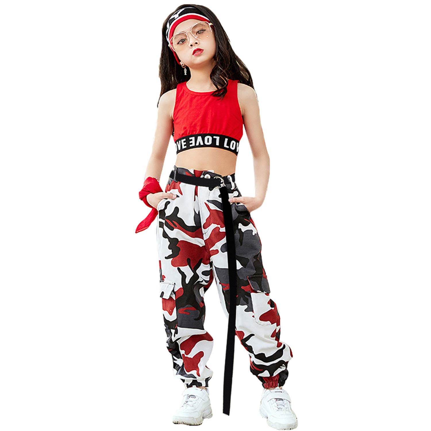 LOLANTA 2-Piece Girls Hip Hop Dance Outfit Set - Crop Tank Top & Camo Jogger Pants for Street Dance, Solo Performance, Ages 6-15 | Perfect for Dance Classes, Competitions & Casual Wear