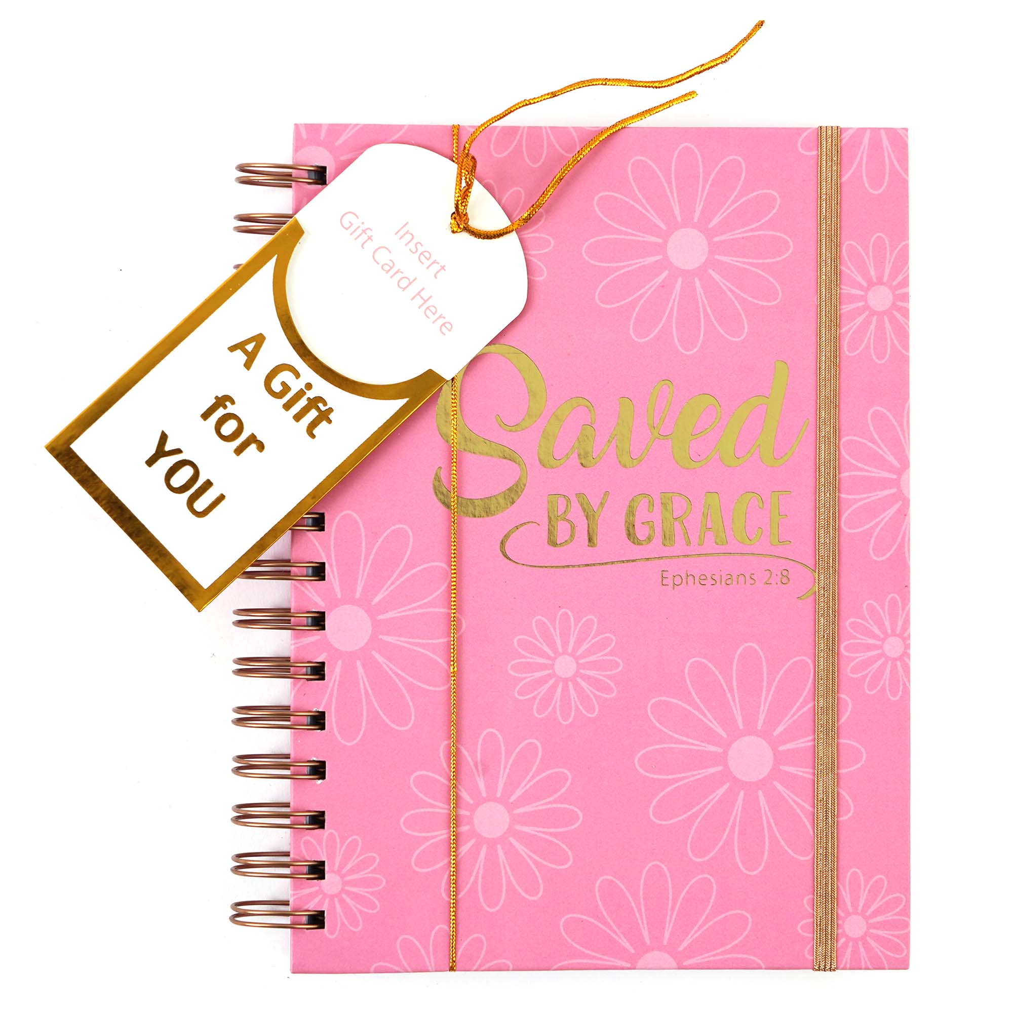 160-Sheet/320-Page Chunky Spiral Notebook with Gift Card Envelope - Pink Floral Religious Journal 8.5