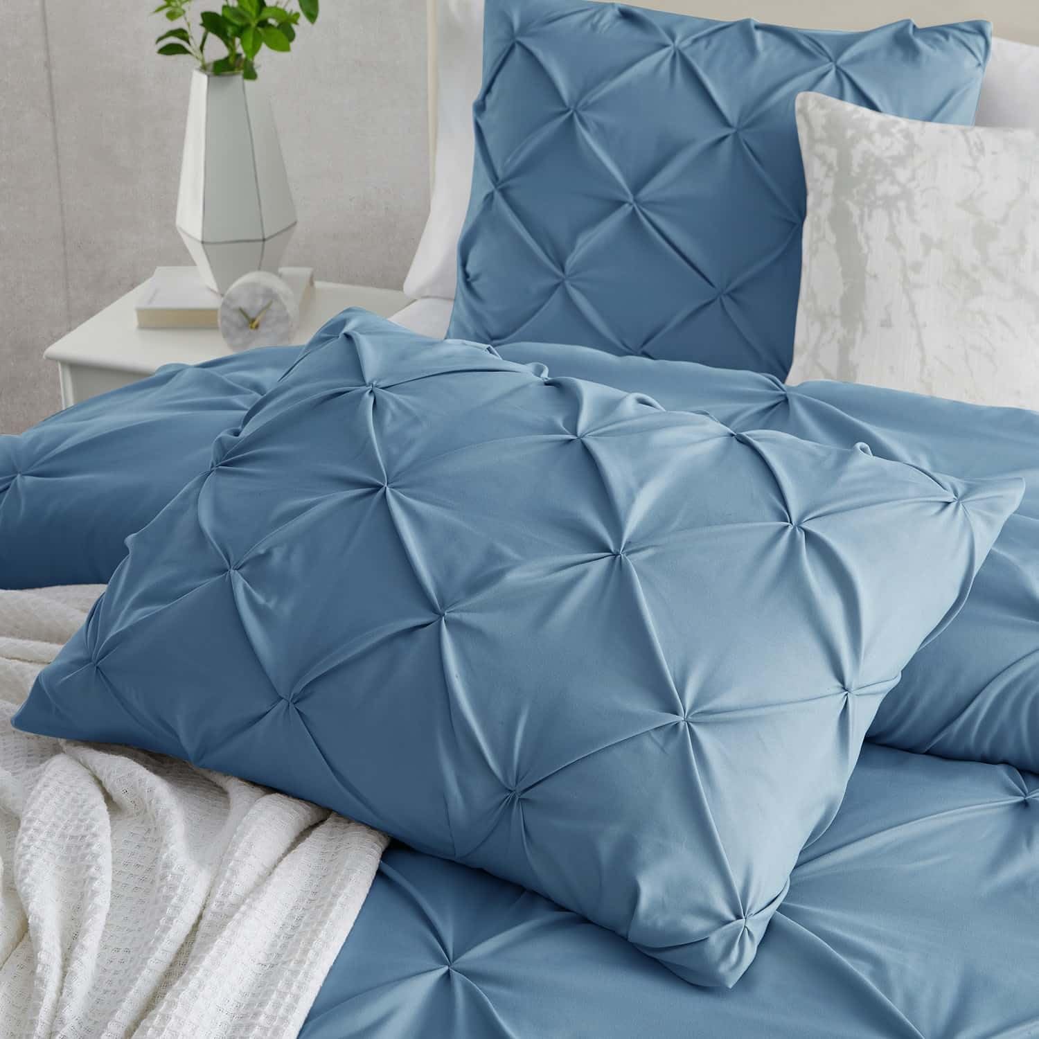Nestl Blue Heaven Queen Size Duvet Cover Set - 3 Piece Pintuck Duvet Cover with Button Closure, Double Brushed Fabric, 90x90 Inches & 2 Pillow Shams | Soft & Breathable Bedding for Cozy Nights, Guest Room Decor, Luxury Hotel Style Bedroom Upgrade