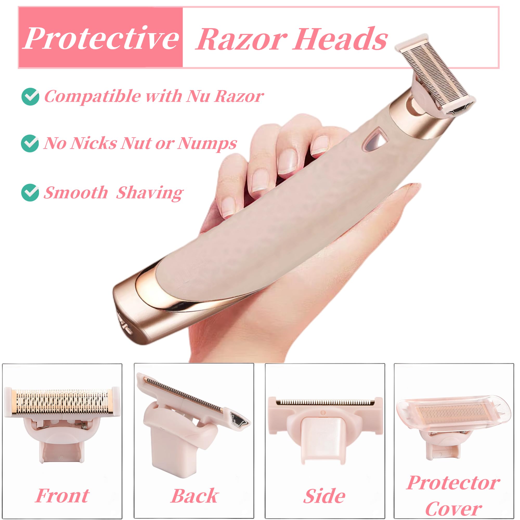 Rose Gold Razor Replacement Heads for Women - 2 Pack, Compatible with Flawless Nu Razor & Finishing Touch Flawless Razor, Hair Remover Replacement Heads with Protective Covers - Perfect for Smooth Legs, Underarms & Bikini Line