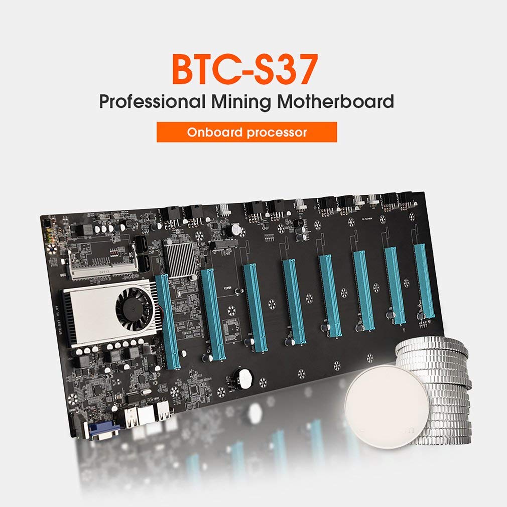 CNmuca BTC S37 Mining Motherboard with CPU Set - 8 GPU Slots, DDR3 Memory, VGA Interface - Black | Ideal for Bitcoin & Crypto Mining Rigs, Ethereum Mining Setup, and High-Performance Mining Farms