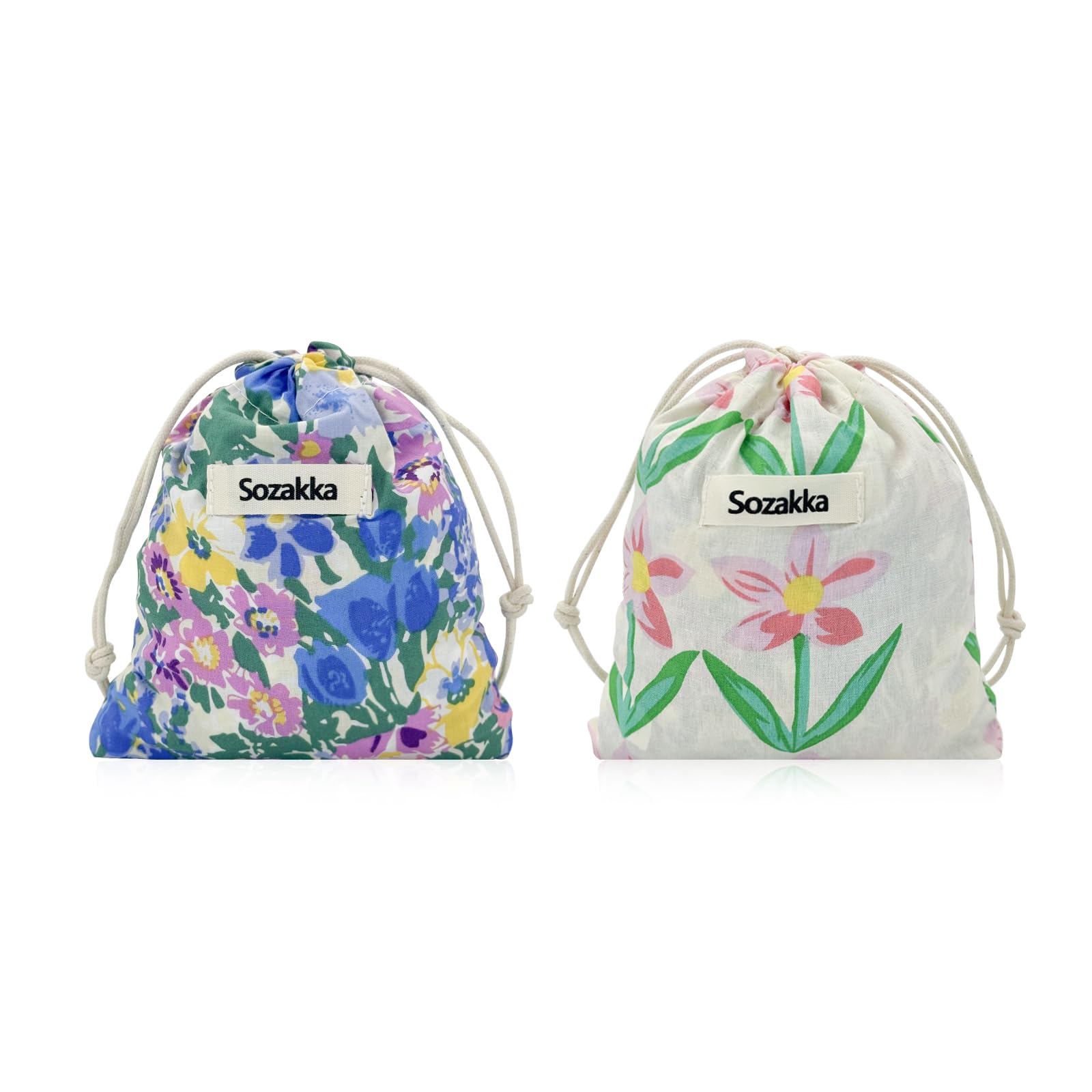 2Pcs Floral Makeup Bag for Women, Mini Drawstring Cosmetic Pouch - Portable Travel Makeup Organizer for Purse, Gym & Daily Essentials (Style A)