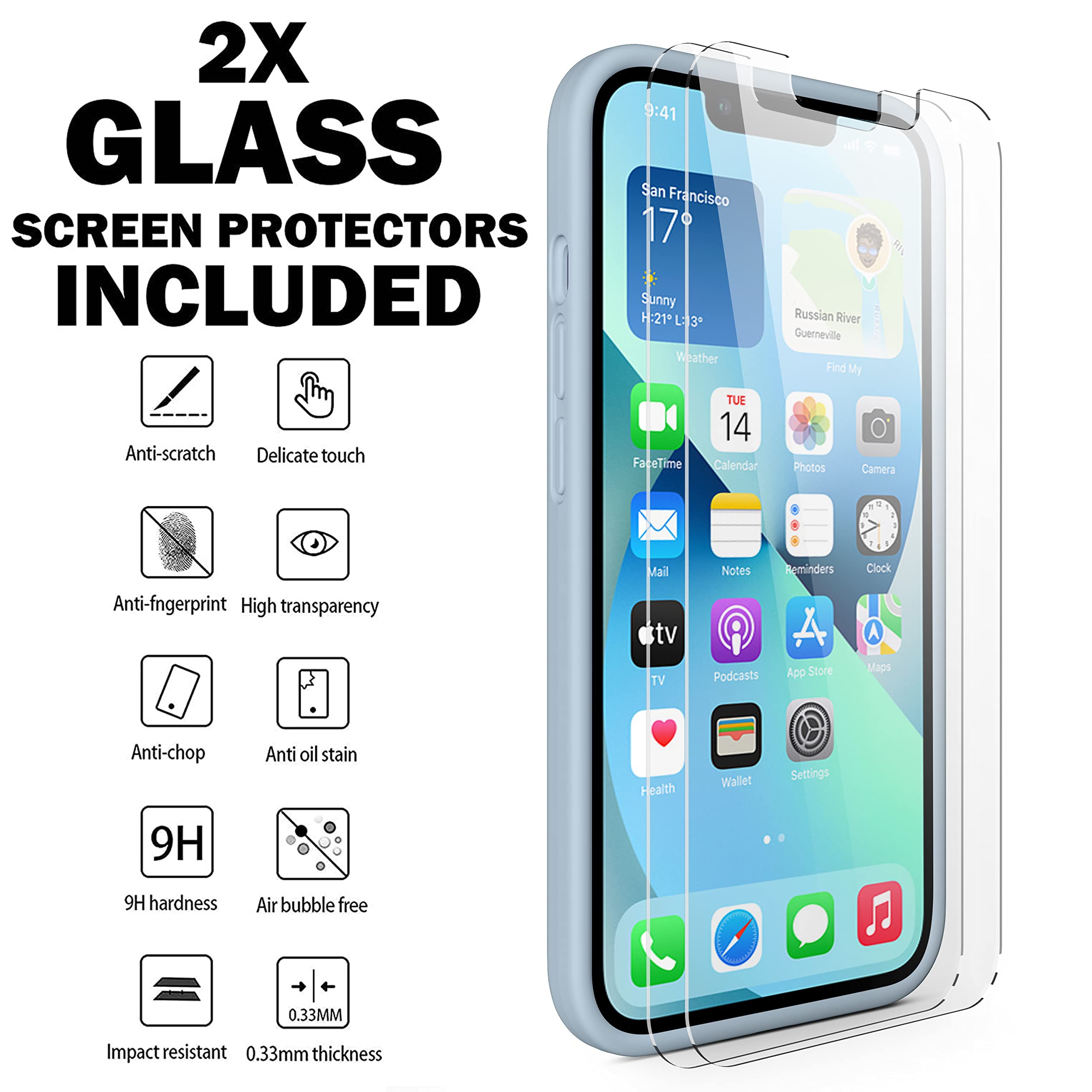 CellEver Heavy-Duty Silicone Case for iPhone 13 Pro Max with 2 Shatterproof Screen Protectors - Military-Grade Drop Protection, Scratch-Free Interior, Light Blue - Perfect for Outdoor Activities, Travel & Everyday Use