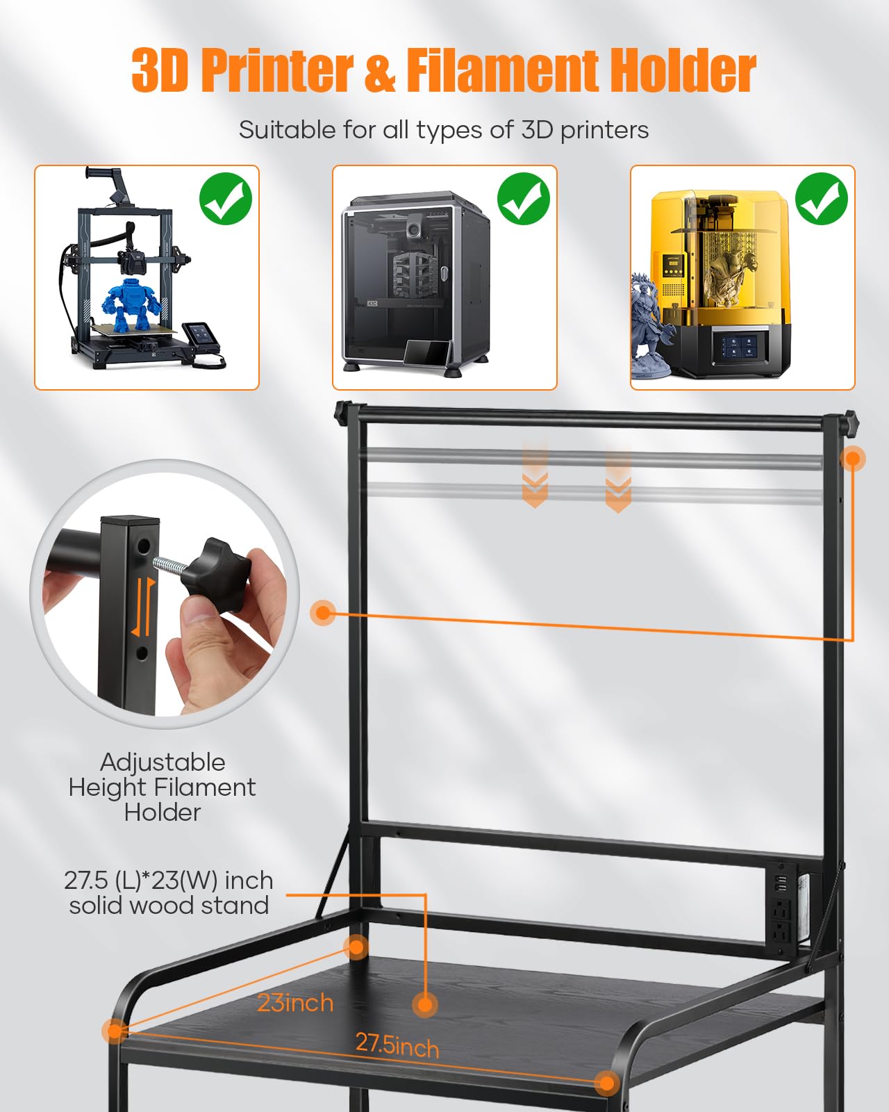 3D Printer Filament Storage Organizer - Heavy Duty Rolling Cart with Wheels for PLA, ABS, PETG Spools | Perfect for 3D Printing Workshop, Garage & Office Organization