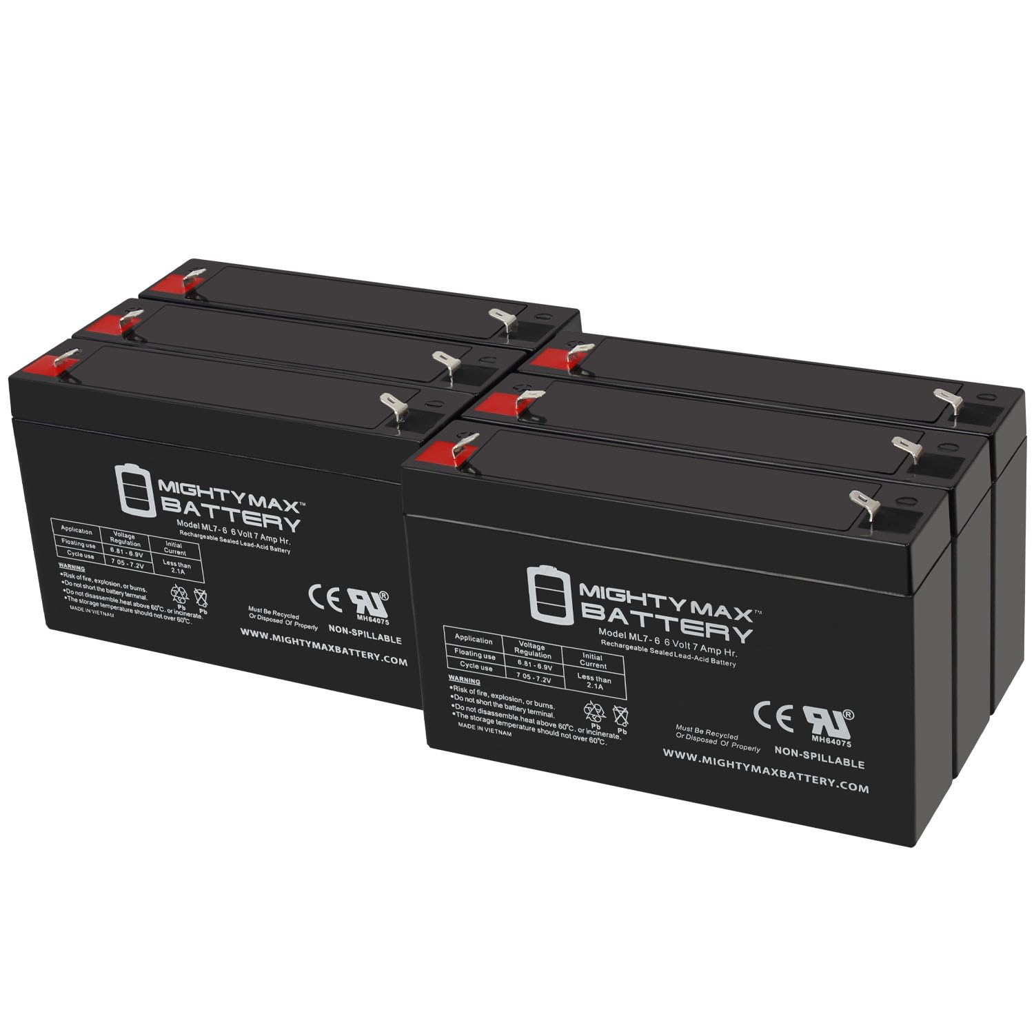 Mighty Max 6V 7Ah SLA Replacement Battery for BSB GB6-7.5 - 6 Pack - Power Backup for Emergency Lights, Security Systems & Medical Equipment