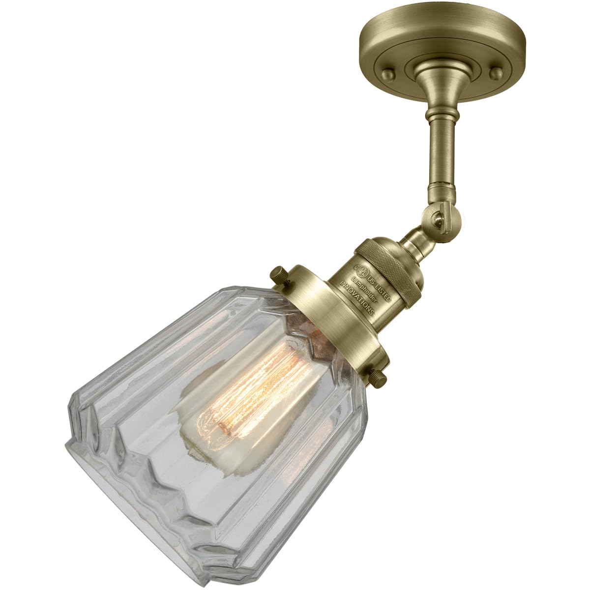 Innovations 201F-AB-G142-LED Semi-Flush Mount Ceiling Light Fixture - Antique Brass Finish, Energy Efficient LED Lighting for Bedroom, Living Room & Hallway