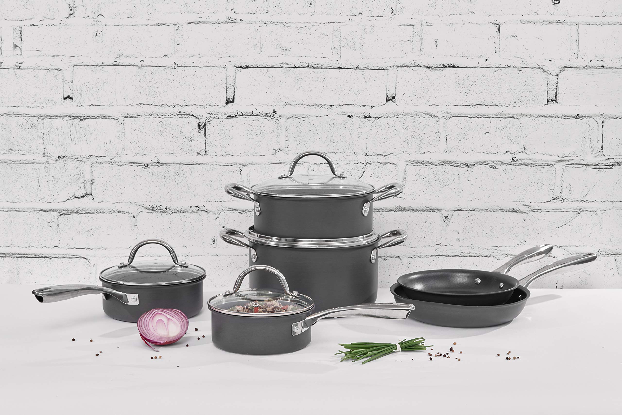 Cuisipro Easy Release Hard Anodized Stainless Steel Cookware Set - 10 Piece Nonstick Kitchen Pots and Pans for Professional Cooking & Home Chefs | Perfect for Sautéing, Frying, Baking and Everyday Meal Prep