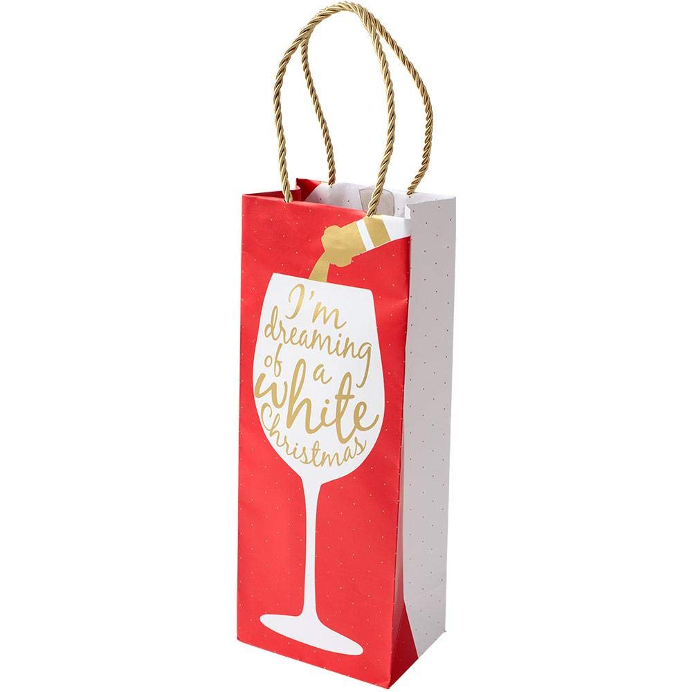 Caspari Christmas Wine & Bottle Gift Bags Set of 4 - Elegant Holiday Wine Bottle Bags for Gifting, Parties & Festive Celebrations