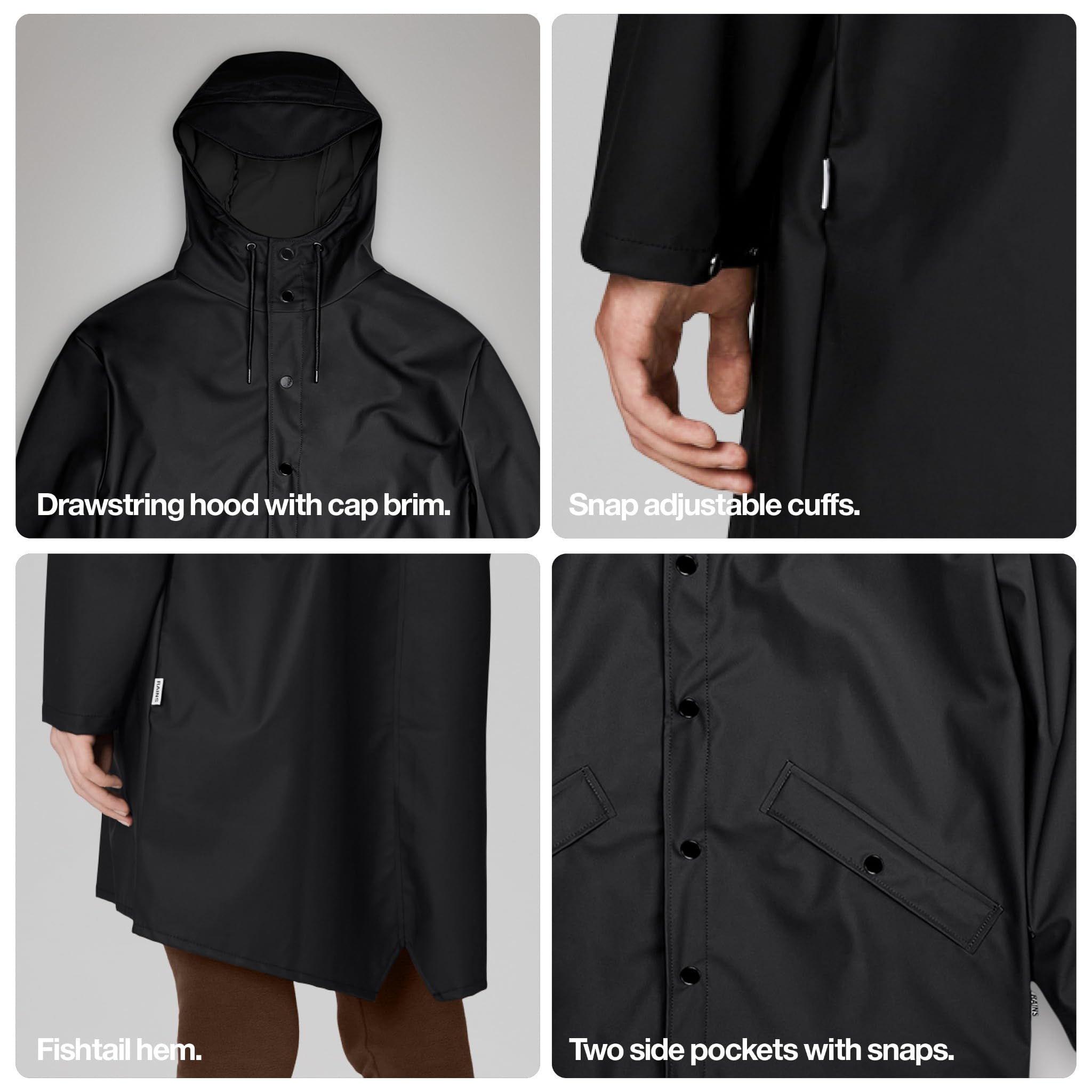 RAINS Waterproof Long Jacket for Men & Women - Windproof Lightweight Raincoat with 2 Year Warranty | Perfect for Outdoor Activities, Commuting & Travel