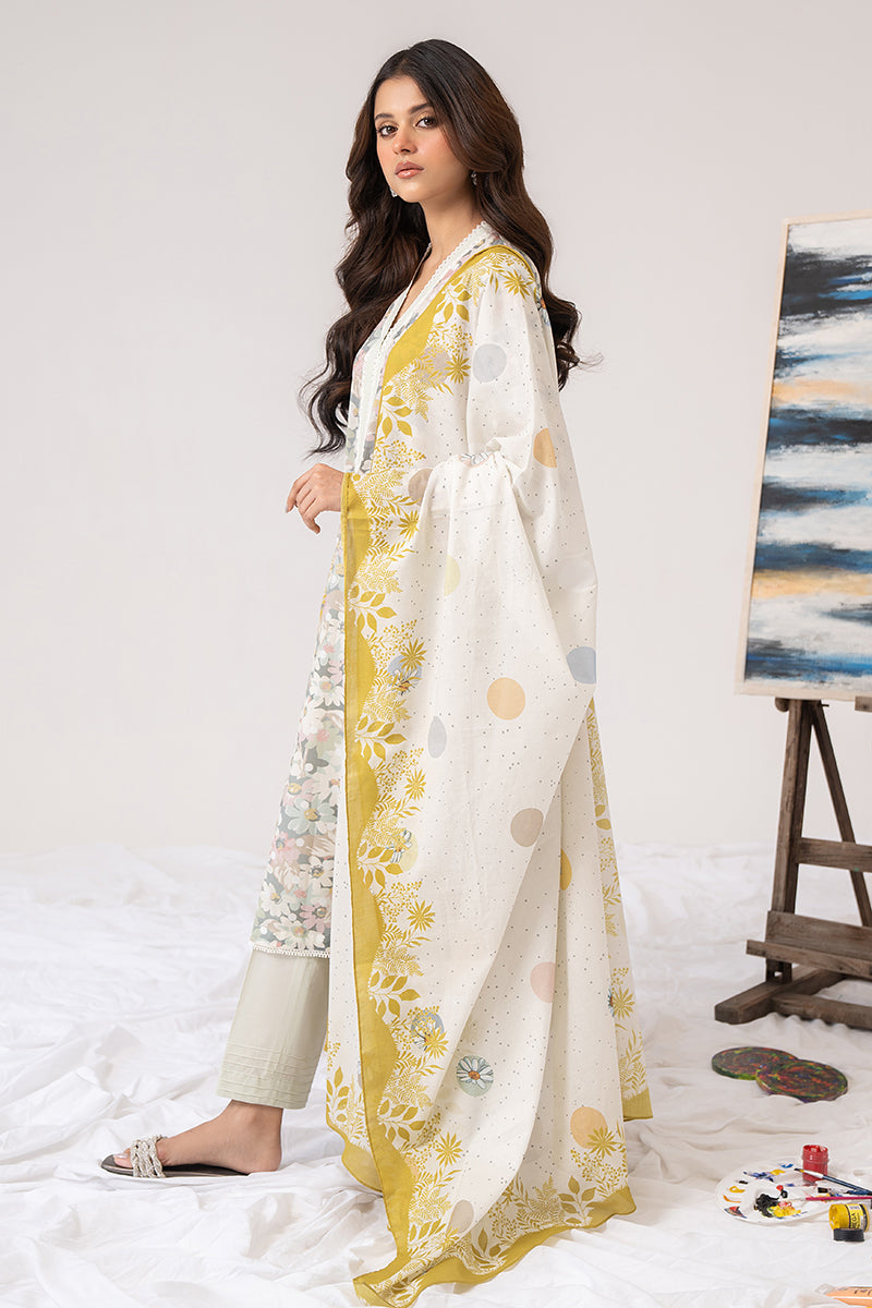 FLORET RUSH 3-Piece Printed Lawn Suit Set for Women - Elegant Floral Design, Breathable Fabric for Summer Outfits, Parties & Special Occasions