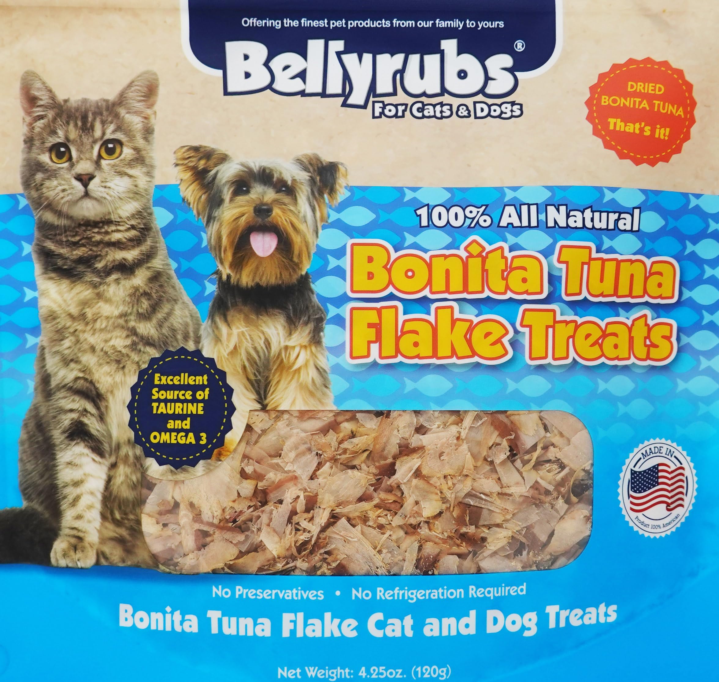 Premium All-Natural Bonita Tuna Flakes for Cats & Dogs - 4.25oz Grain-Free, Gluten-Free Dried Tuna Cat Treats | High Protein Healthy Pet Training Snacks | Made in USA | Perfect for Training Rewards & Mealtime Toppers