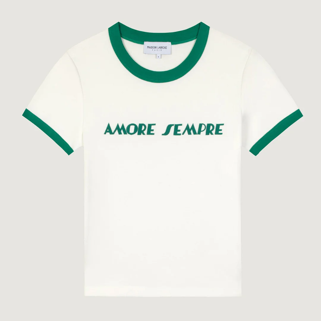 Amore Montherlant T-Shirt for Women - Soft Cotton Crewneck Tee in Off White & Aras Green | Casual Wear, Layering, Everyday Outfits