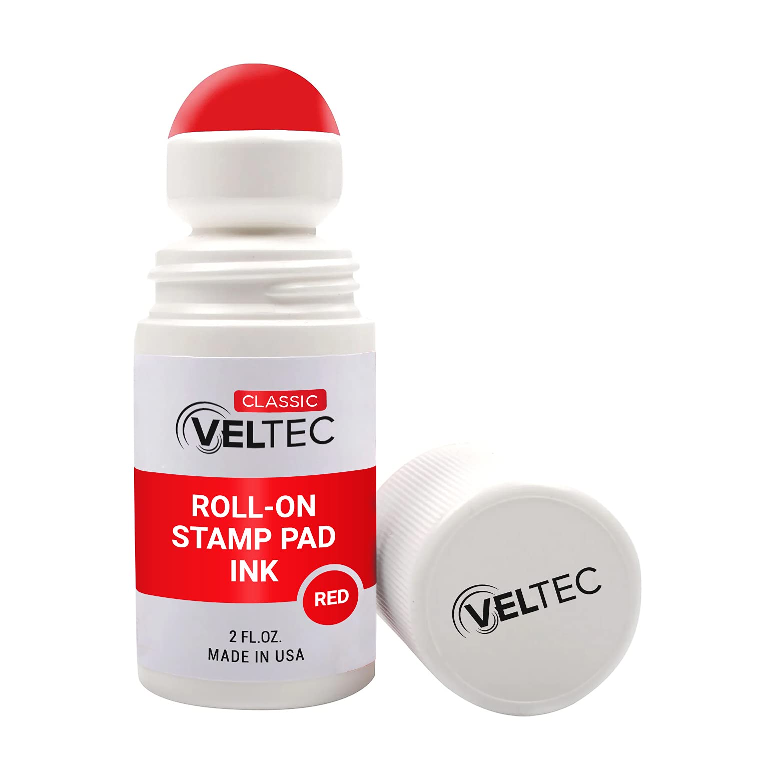 Veltec Classic Roll-on Stamp Pad Ink Refill - 2 oz Bottle with Roller Ball Applicator - Red Ink for Stamps, Crafts & DIY Projects - Perfect for Scrapbooking, Card Making & Office Use