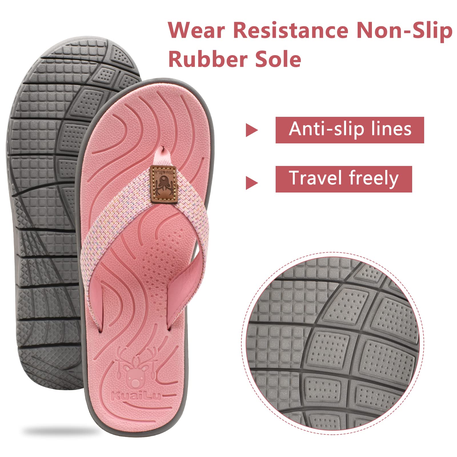 KuaiLu Women's Comfortable Flip Flops with Arch Support - Lightweight Non-Slip Yoga Sandals for Walking, Beach, Pool & Summer Outdoor Activities