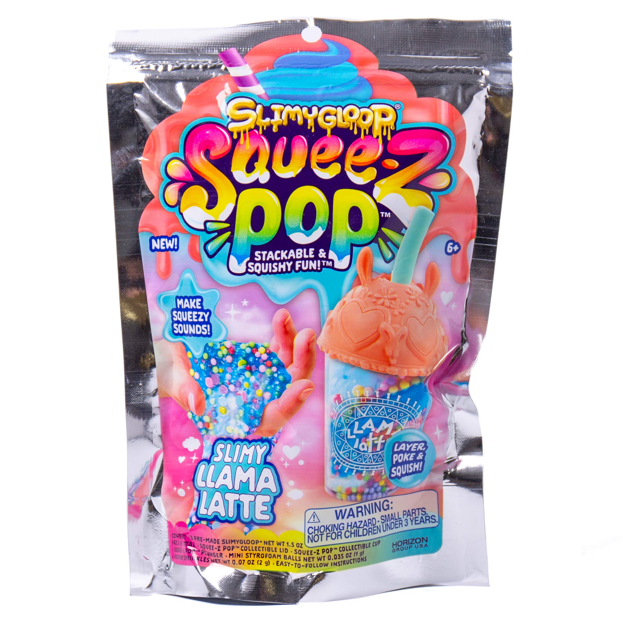 Horizon Group USA Squee-Z-Pops Slimy Llama Latte Squishy Slime Kit - DIY Fun & Colorful Gooey Slime with Sprinkles for Sensory Play (Blue & White) - Perfect for Stress Relief, Kids Crafts & Party Favors