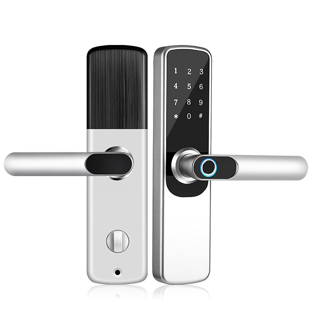 Smart Fingerprint Door Lock - Bluetooth Enabled, Touch Screen, App & Code Card Access, Digital Electronic Security Lock (Silver, 55/72) for Home, Office & Apartment Security