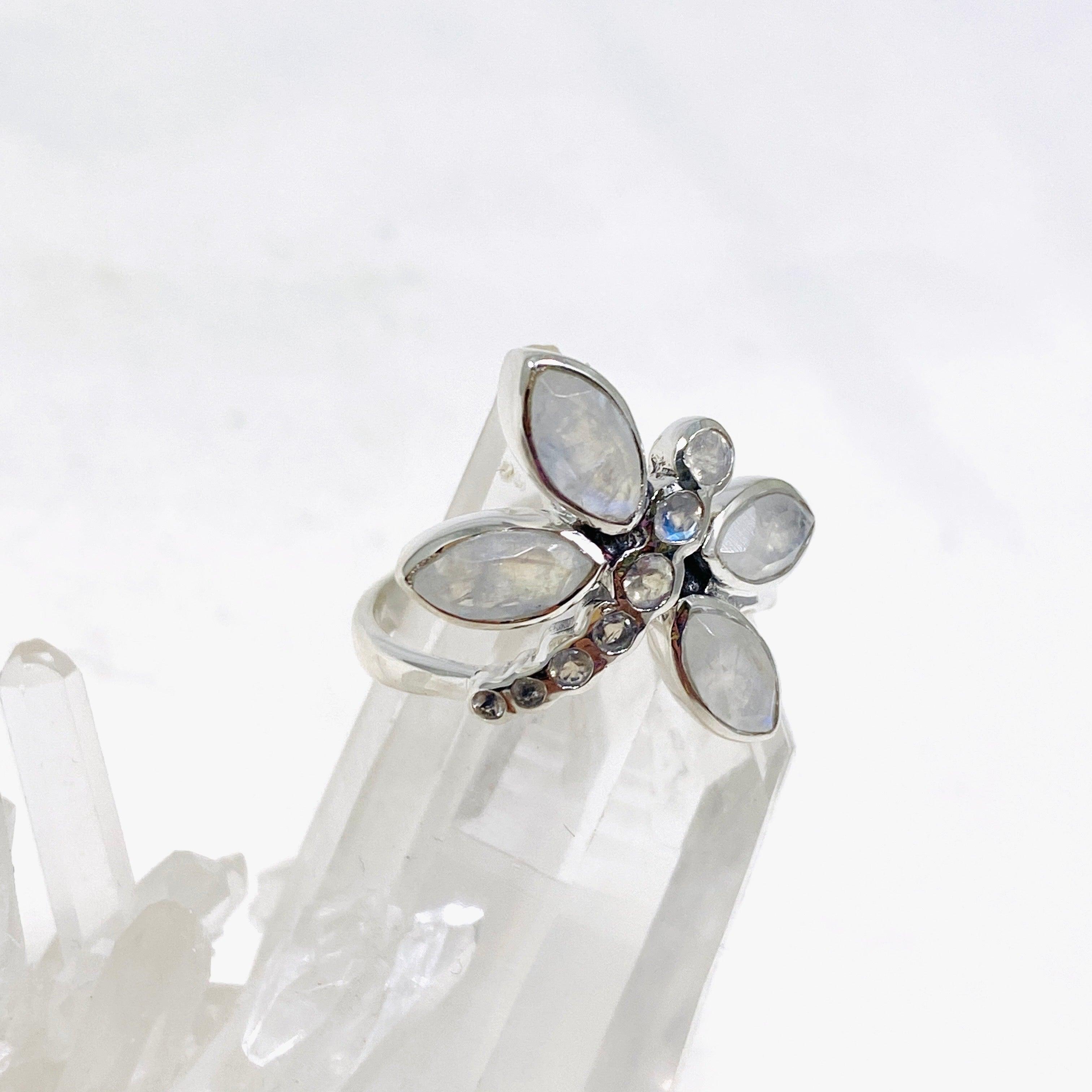 Faceted Moonstone Dragonfly Ring R3887 - Elegant Bohemian Jewelry for Women, Perfect for Weddings, Parties & Everyday Wear
