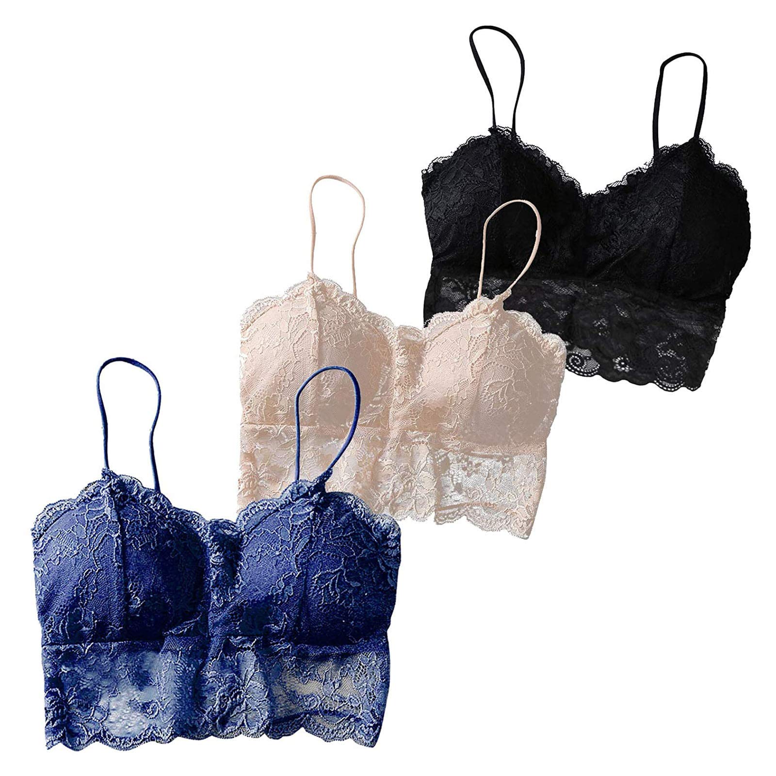 3PC Women's Sexy Lace Floral Bras Set - Push Up Padded Sports Underwear with Removable Chest Pads | Comfortable Sleepwear & Nightwear for Lounge, Yoga, and Date Nights
