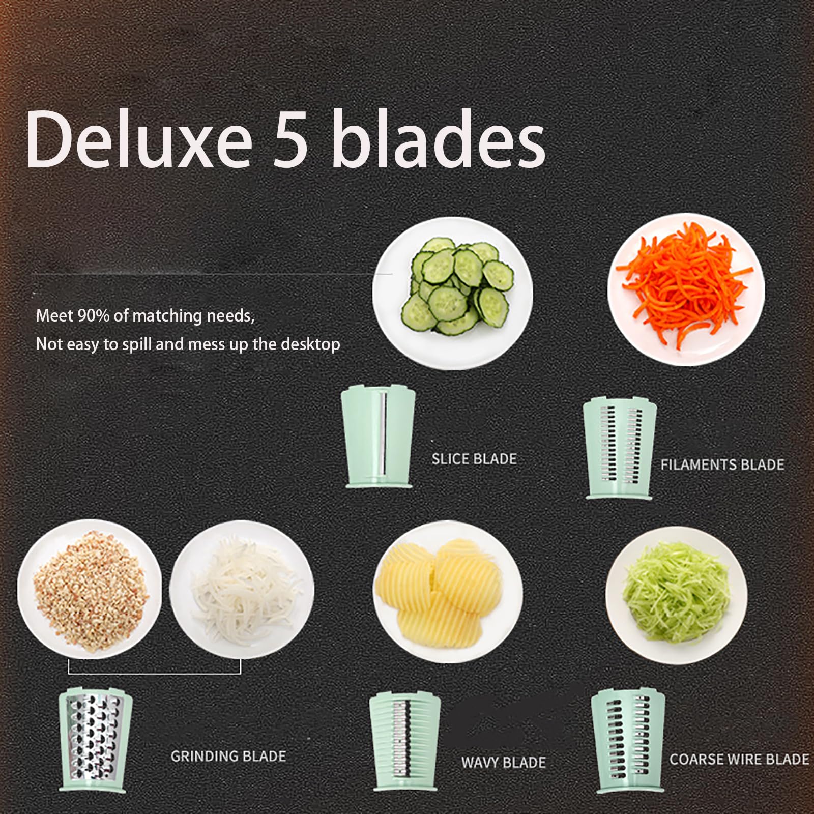 Premium Rotary Cheese Grater & Vegetable Slicer - 5 Interchangeable Blades for Fruits, Cheese & Veggies | Easy-Clean Kitchen Mandoline | Perfect for Salads, Pasta Garnish & Meal Prep (White)