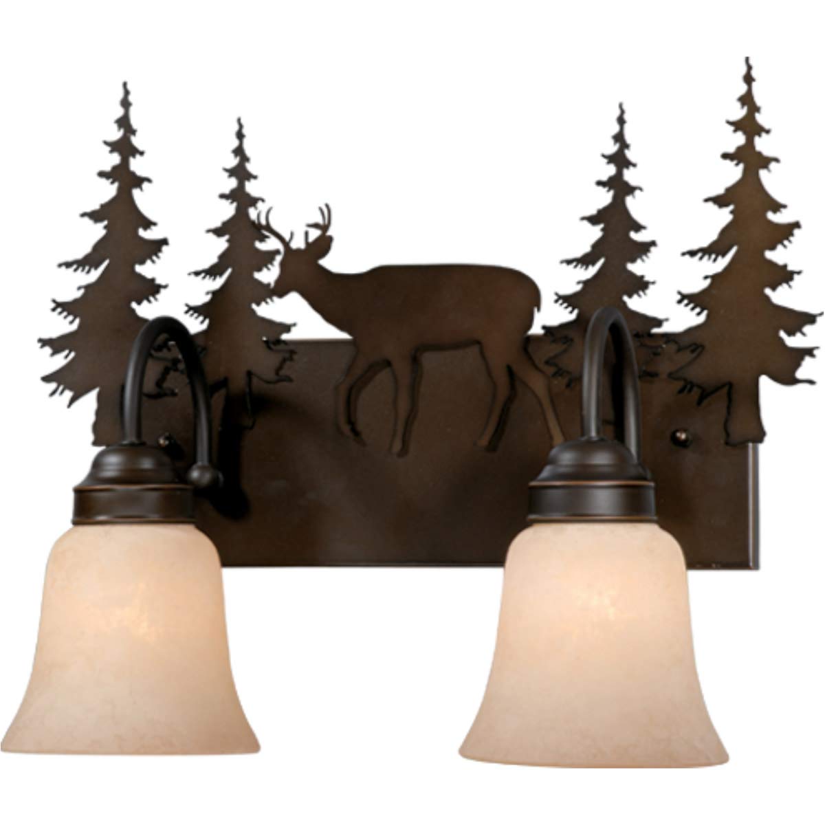 Rustic Bronze Bathroom Vanity Light Fixture - 2-Light Wall Sconce with Tree, Moose, Deer, and Bear Designs for Cabin, Lodge, or Farmhouse Bathroom Decor