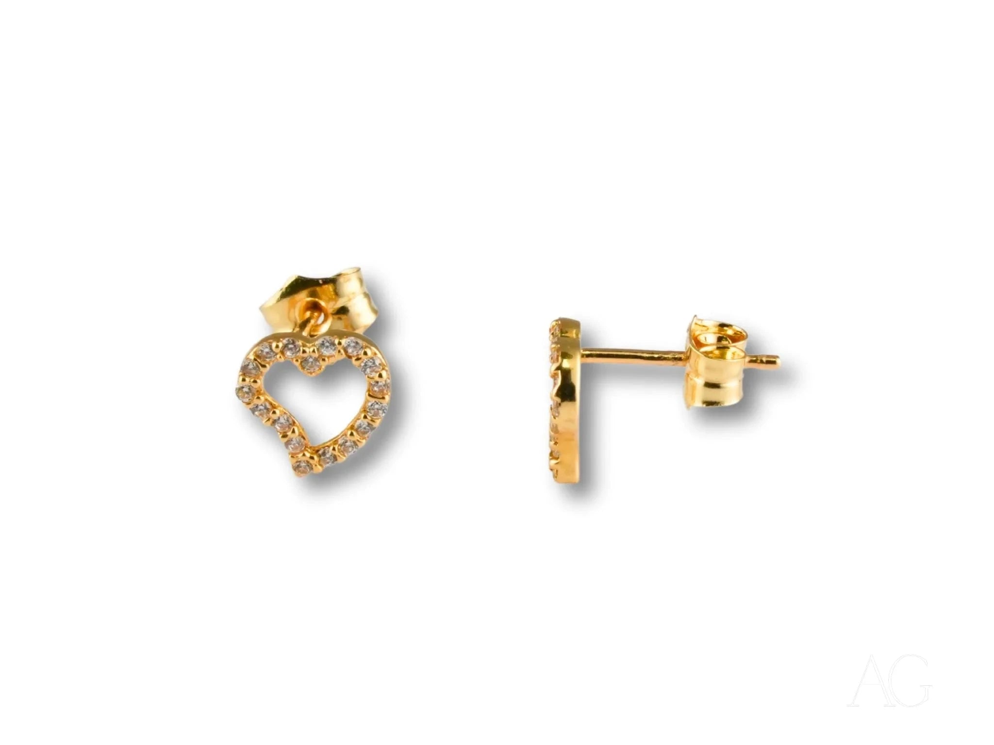 Sparkling Heart: 18k Gold CZ Heart Earrings for Women - Elegant Cubic Zirconia Stud Earrings for Valentine's Day, Anniversary, Wedding, or Everyday Wear