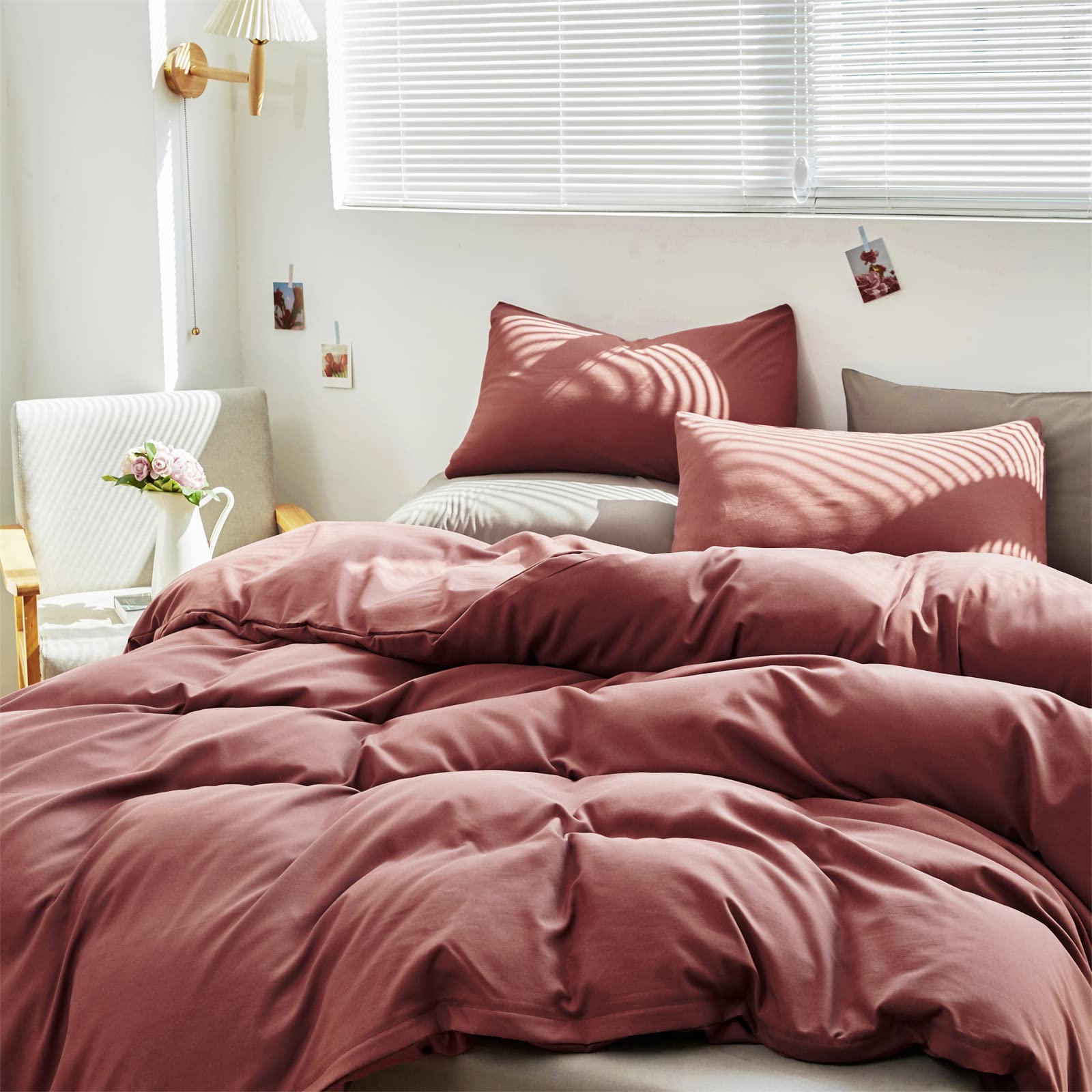California King Comforter Set - Cottonight Brick Red Solid Modern Bedding, Soft 3-Piece Quilted Blanket for Women & Men | Perfect for Cozy Bedrooms, Guest Rooms & Dorm Decor