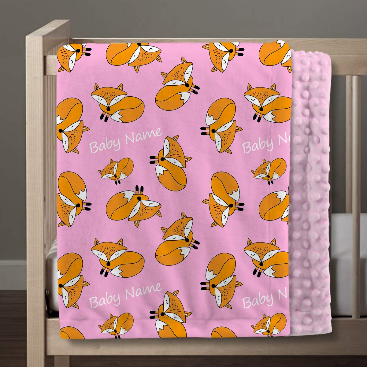 Personalized Baby Blanket with Name - Adorable Fox Design, Soft Plush & Cozy Minky Dot Blanket for Newborns (30