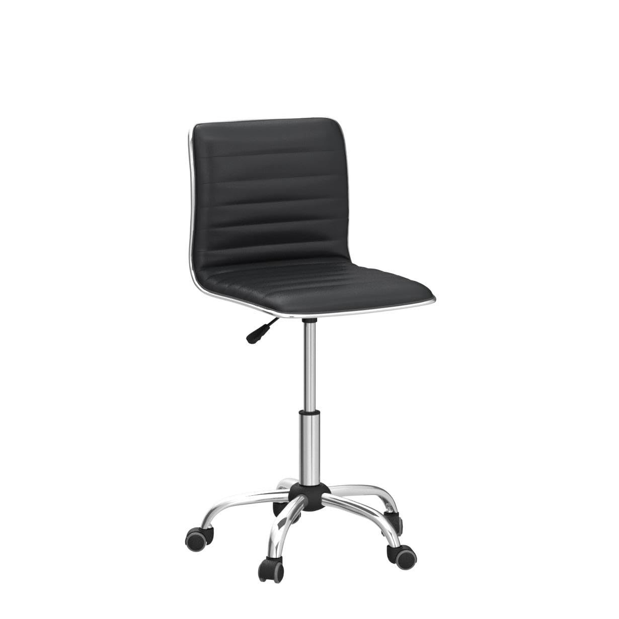 Yaheetech 2-Pack Black PU Leather Armless Low Back Swivel Office Chair with Wheels - Ergonomic Ribbed Design for Home, Office, and Gaming Desks