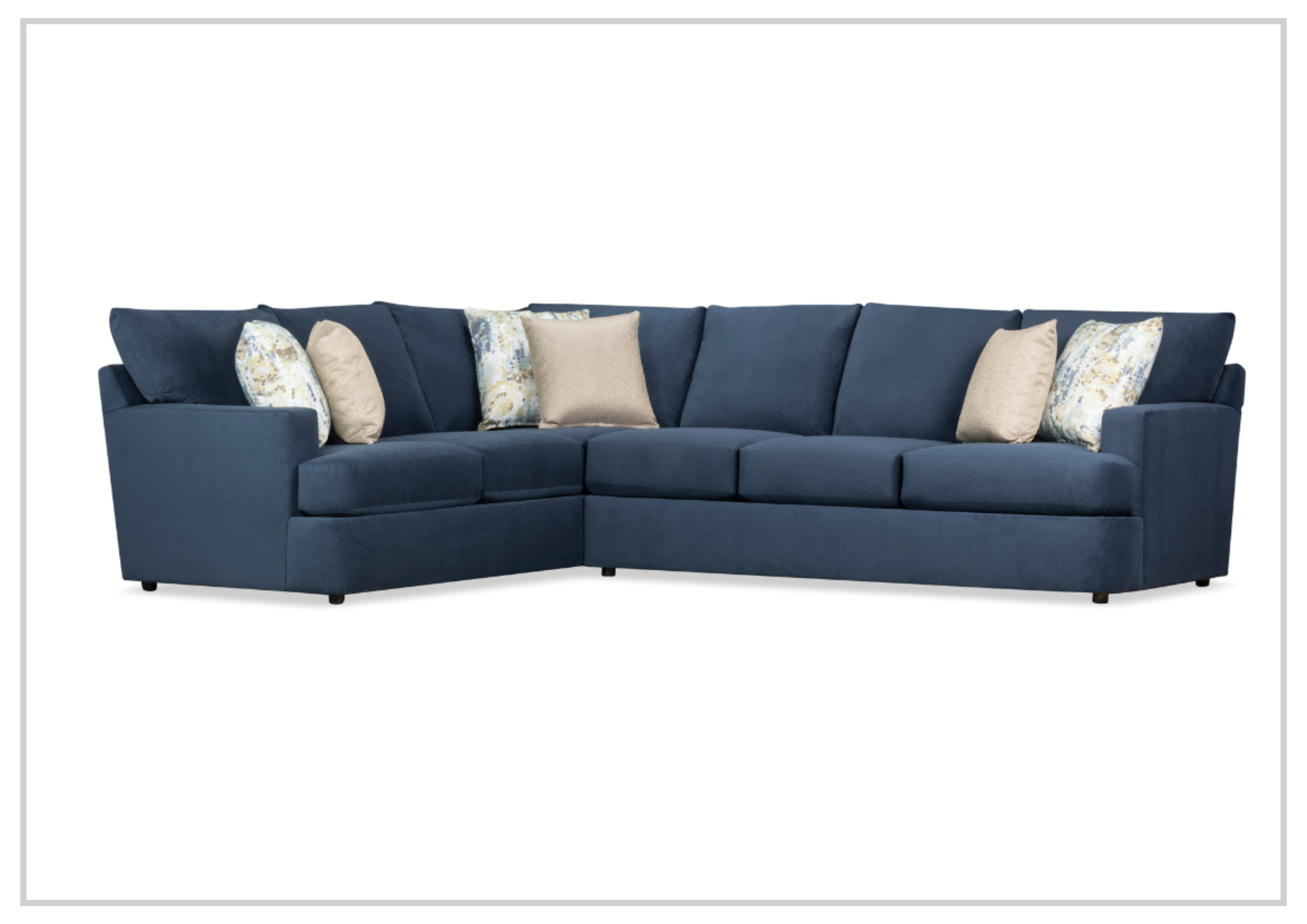 Klaussner Orion 2-Piece L-Shaped Fabric Sectional Sofa in Blue - Modern Living Room Furniture for Small Spaces, Apartment & Home Theater Seating