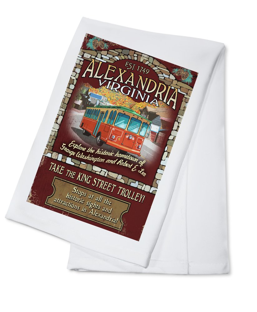 Vintage Alexandria Virginia Trolley Sign Tea Towel - 100% Cotton Decorative Hand Towel for Kitchen, Home Decor & Gift - Perfect for Vintage Lovers, Tea Parties & Farmhouse Style Kitchens