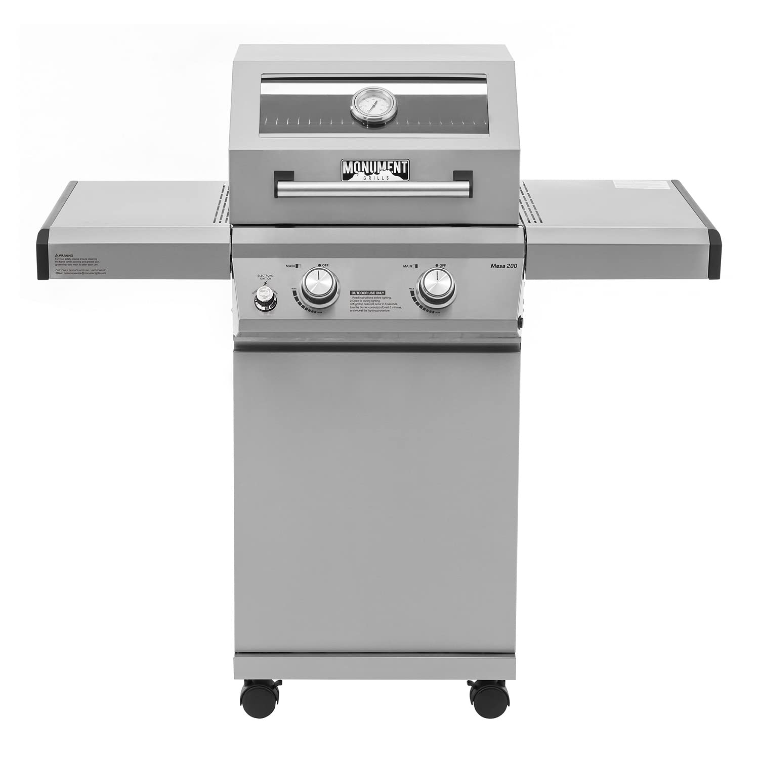 Monument Grills 14633 2-Burner Stainless Steel Propane Gas Grill with Clearview® Lid & Knob Controls - Mesa 200 Outdoor BBQ Grill for Backyard, Patio, and Tailgating