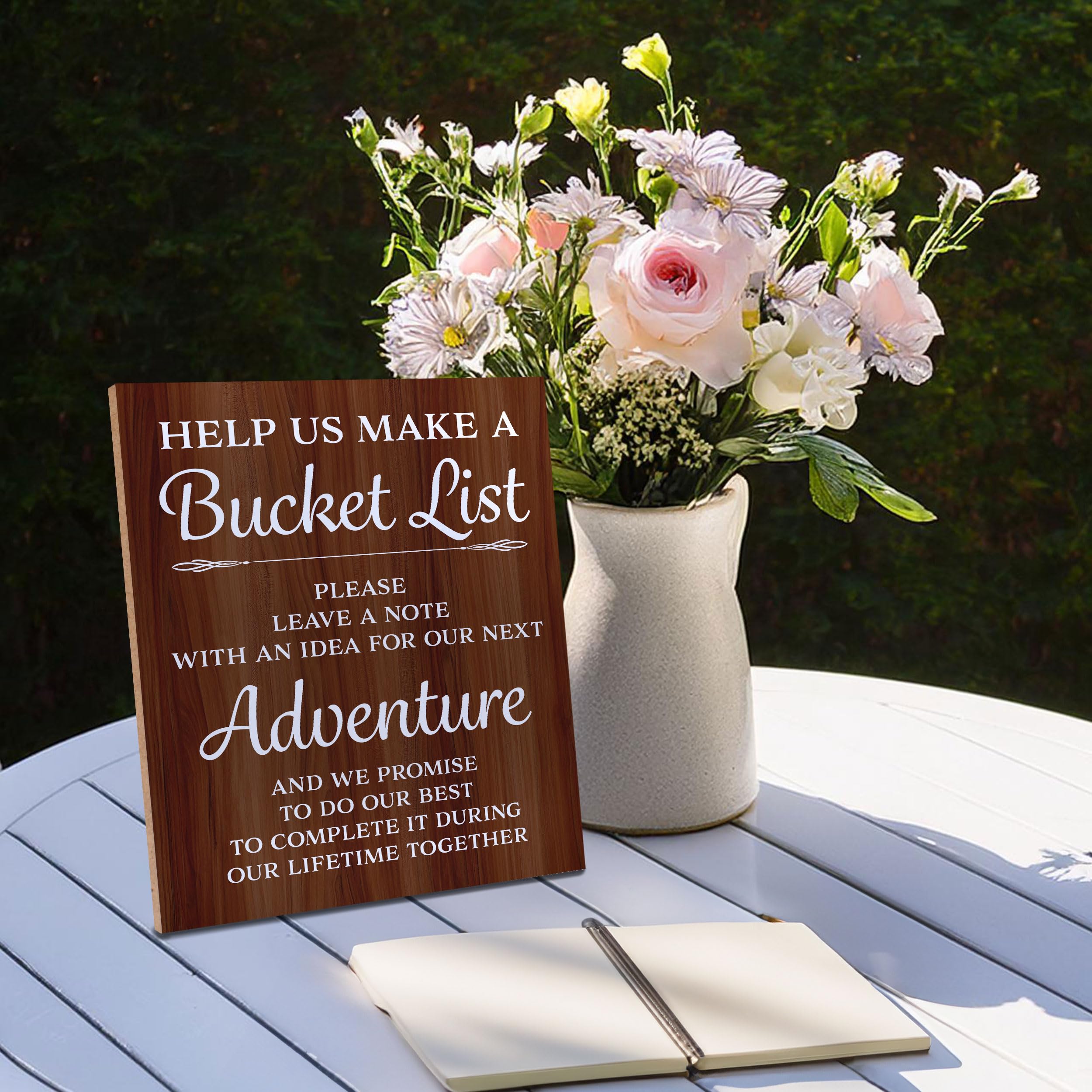 JennyGems Bucket List Wedding Sign - Rustic Adventure Themed Guest Book Alternative for Wedding Reception Decor - Handmade in USA - Perfect for Bride & Groom Table Centerpiece, Guest Interaction & Rustic Wedding Decorations