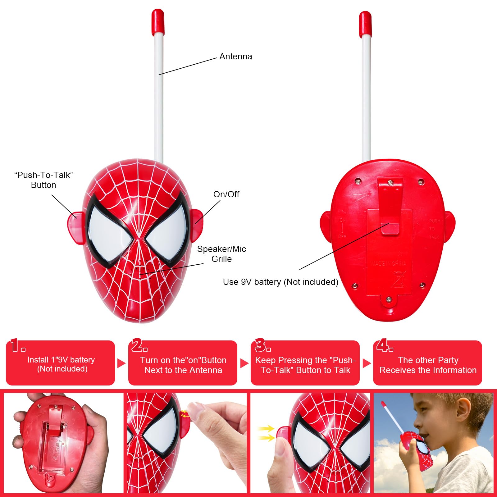 Spider Walkie Talkies for Kids - 2 Pack Rechargeable Walkie Talkies for Boys & Girls, Indoor Outdoor Adventure Toys, Perfect Birthday Gifts for Children (Great for Camping, Hiking & Backyard Games)