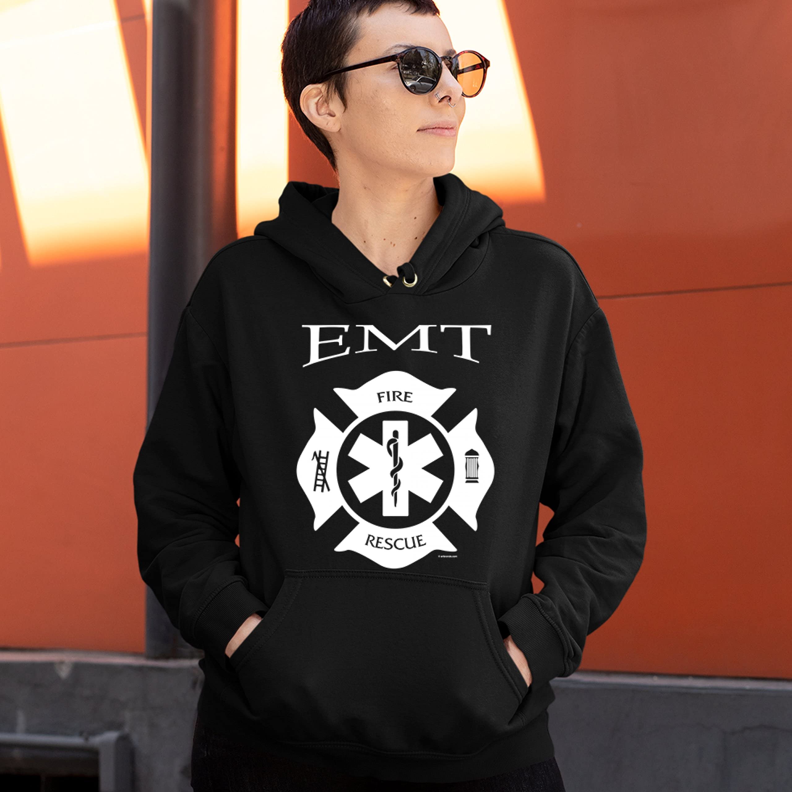 Tee Hunt EMT Fire and Rescue Sweatshirt - Emergency First Responder EMS Medic Hoodie for Paramedics, Firefighters & Medical Professionals
