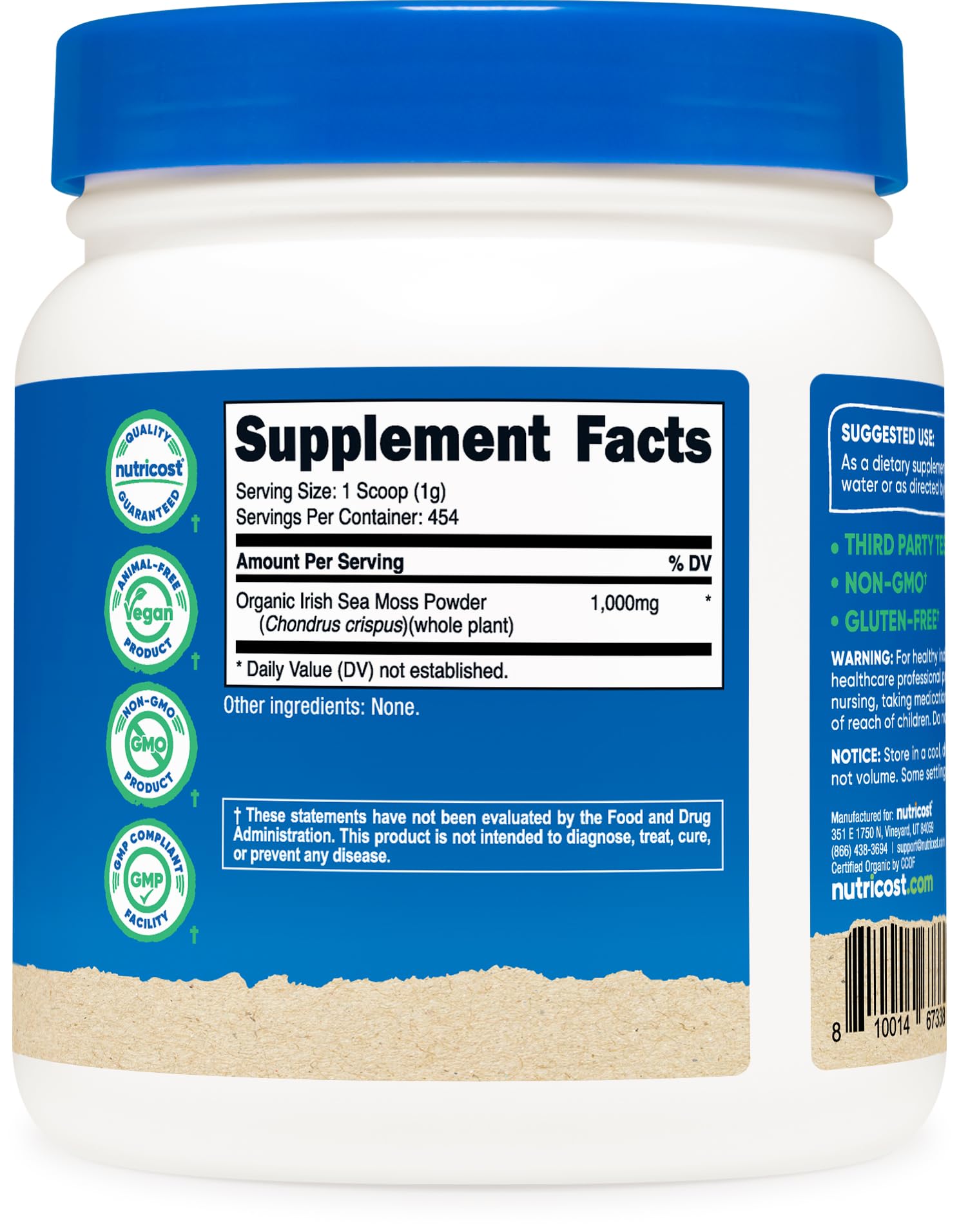 Nutricost Organic Irish Moss Powder 1 LB - Gluten Free, Non-GMO, Vegan, Keto & Paleo Friendly - Supports Digestion, Skin Health & Immunity - Perfect for Smoothies, Baking & Herbal Remedies
