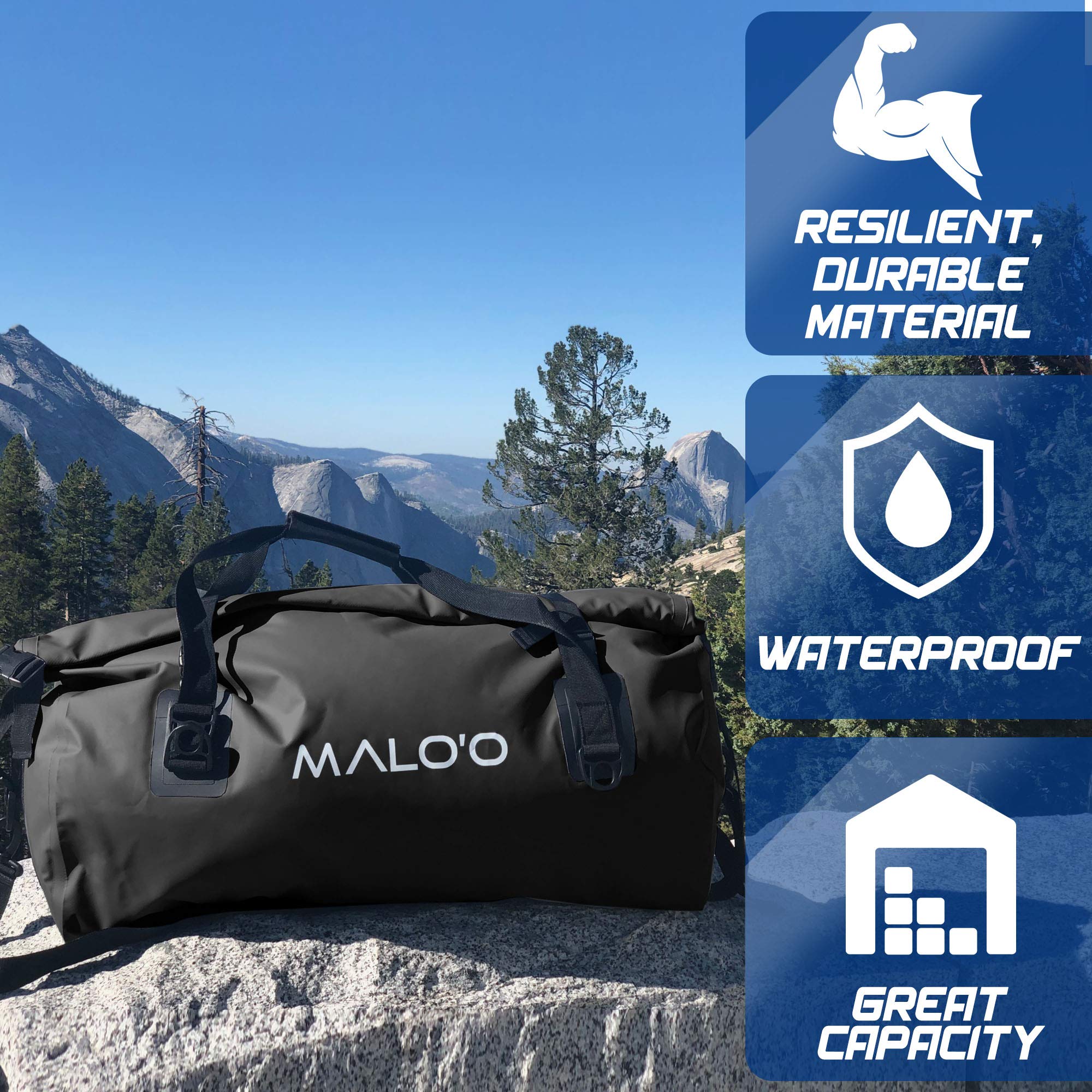 **Malo'o Waterproof Dry Bag Duffel 40L/60L/100L - Roll Top Design for Kayaking, Rafting, Boating, Swimming, Camping, Hiking, Beach & Fishing - Internal & External Pockets with Molle Loops - Keep Gear Dry for Outdoor Adventures**