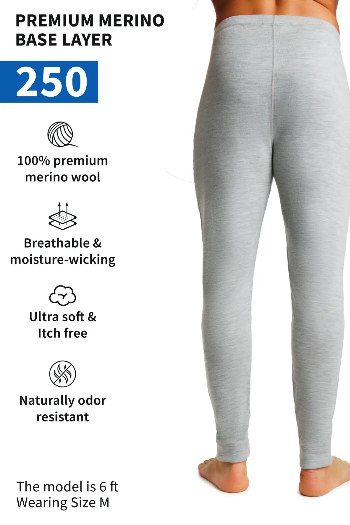 Men's Merino Wool Pants 250 - Gray Heather | Soft & Breathable Hiking & Travel Pants for Outdoor Adventures
