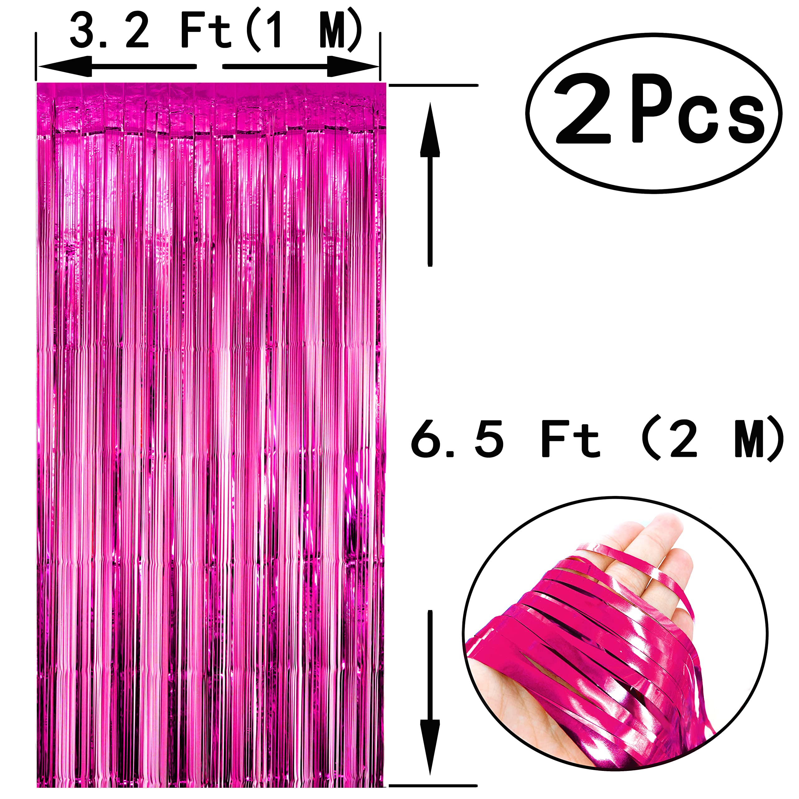 Hot Pink & Black Metallic Tinsel Foil Fringe Curtains - 4 Pack for Birthday, Graduation, Wedding, Bachelorette Party Decorations | Perfect for Photo Booth Backdrops, Bridal Showers, New Year's Eve & Carnival Celebrations