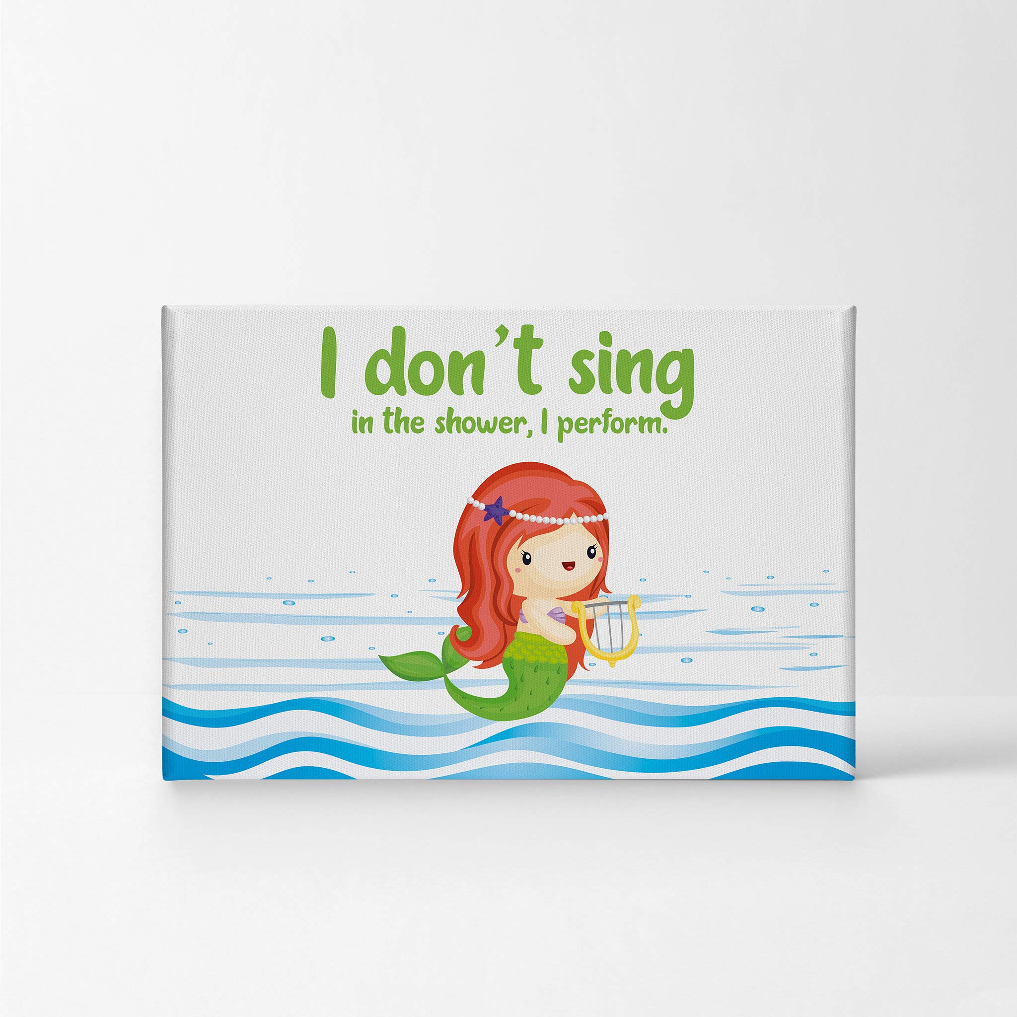 Smile Art Design 'I Don't Sing in the Shower I Perform' Funny Bathroom Canvas Print - 24x36 Inch Ready to Hang Wall Decor for Kids Bathroom, Nursery & Home - Made in USA | Perfect for Bathroom Humor, Gift Ideas & Unique Home Decoration