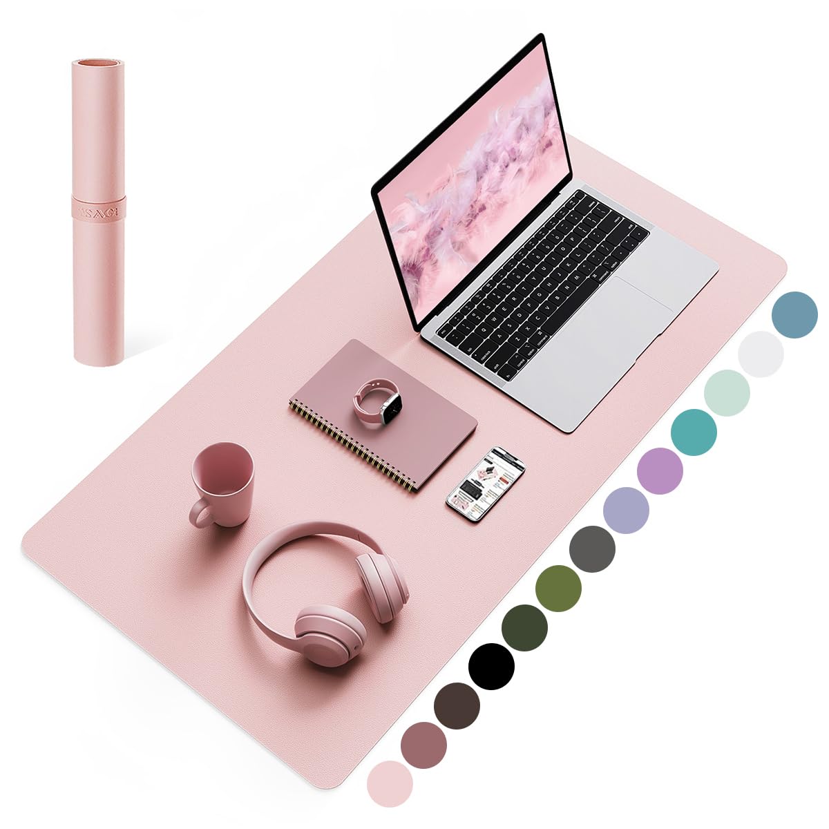 YSAGi Non-Slip Leather Desk Pad - Waterproof Laptop Keyboard Mat & Table Protector - Large Mouse Pad for Office, Work, Home & Decor (Pink, 31.5