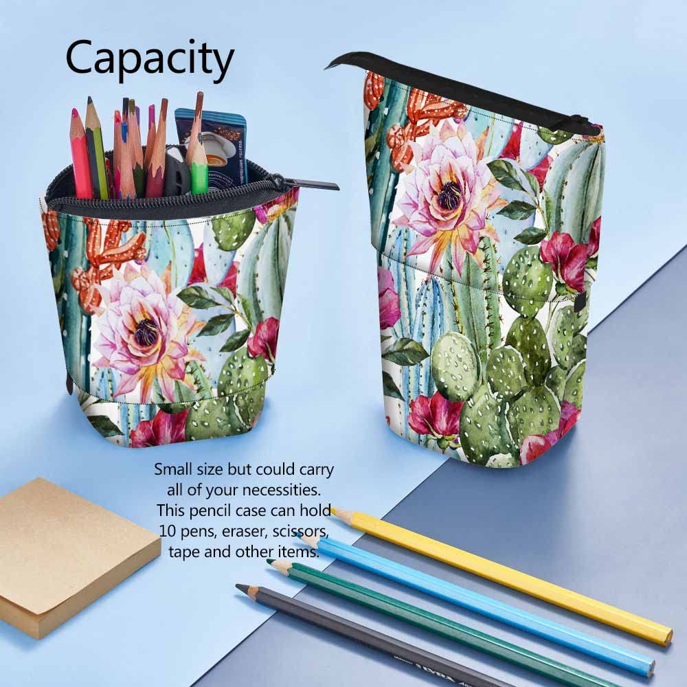 Swono Cactus Pencil Case - Tropical Floral Watercolor Design for Office & Makeup Storage