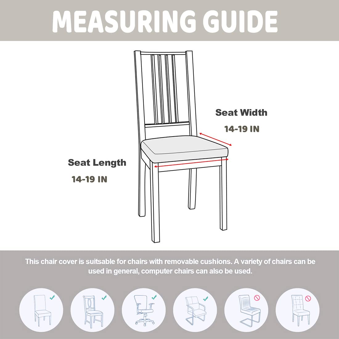 Waterproof Dining Chair Seat Covers - Washable Removable Upholstery Protectors (Set of 4, Off White) | Water-Resistant Slipcovers for Kitchen, Restaurant & Home Decor