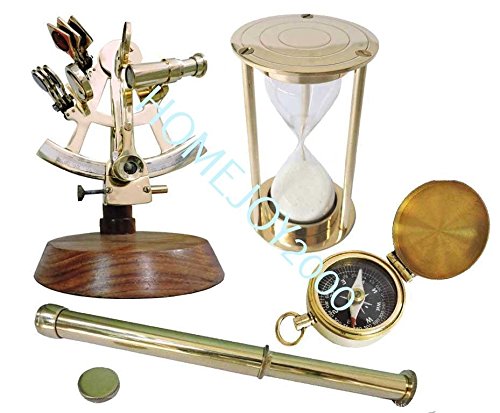 Premium Nautical Gift Set - Brass Sextant with Mini Telescope, Sand Timer & Compass | Perfect for Sailors, Collectors & Home Decor | HOMEJOY2000