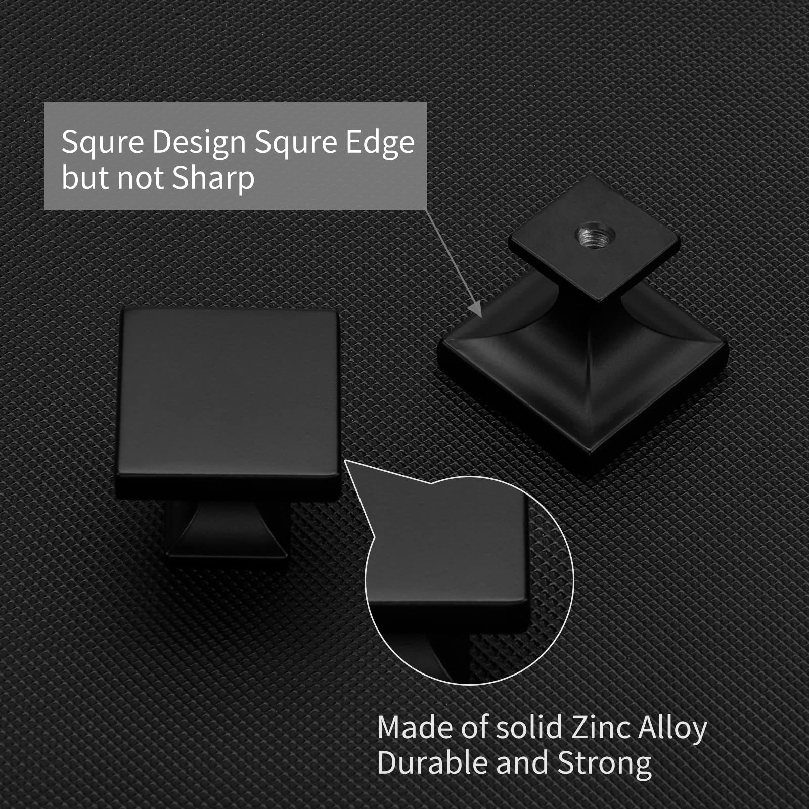 50 Pack Black Square Cabinet Knobs - Matte Black Kitchen Drawer Pulls, Zinc Alloy Cabinet Hardware for Drawers, Desks, Stairs & Bathroom - Durable & Stylish Home Upgrade for Modern Kitchens & Furniture
