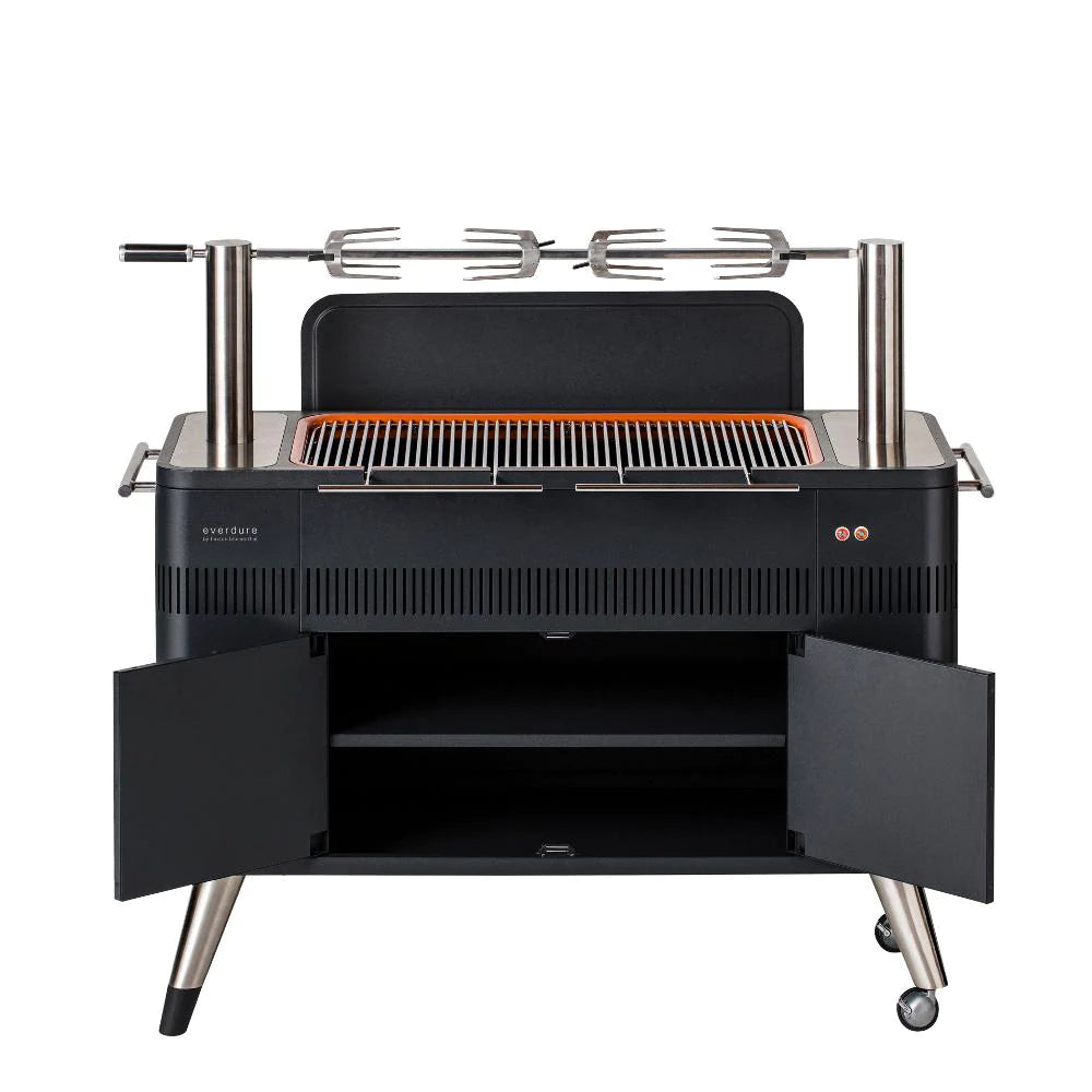 Everdure By Heston Blumenthal HUB 54-Inch Charcoal Grill with Rotisserie & Electronic Ignition - Premium Outdoor BBQ Grill for Backyard, Patio, and Camping Cooking - Model HBCE2BUS
