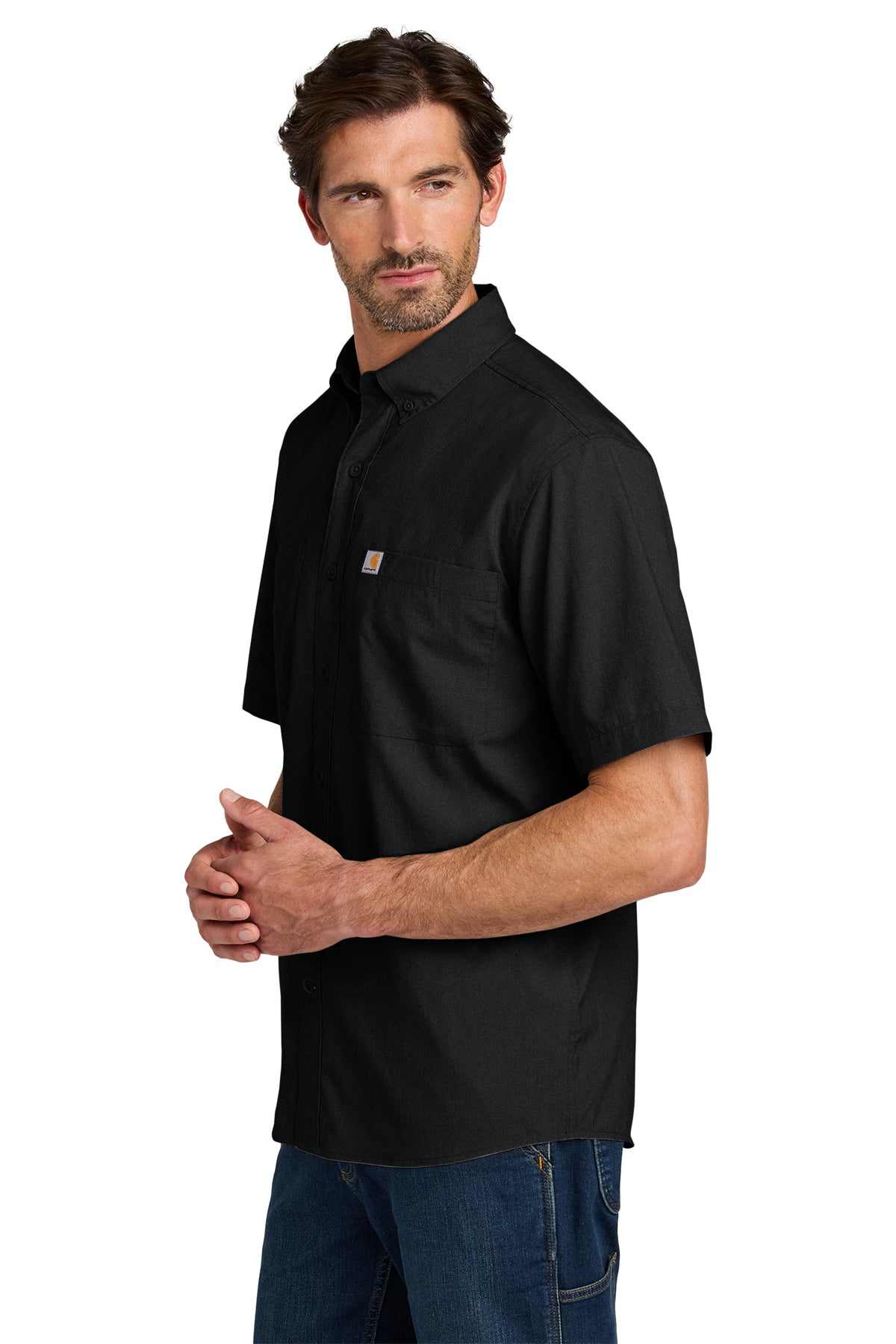 Carhartt Force Sun Defender Short Sleeve Work Shirt - UPF 50+ UV Protection, Moisture Wicking, Breathable Fabric for Men (Black) - Perfect for Construction, Landscaping & Outdoor Work