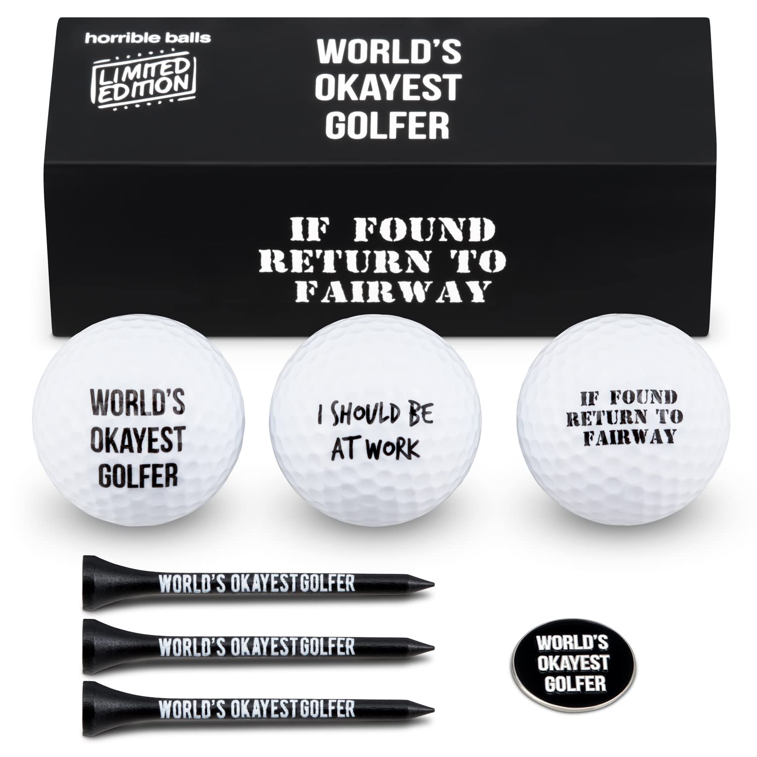 Funny Golf Gift Sets for Men - Hilarious Gag Novelty Present for Golf Lovers - World's Okayest Golfer Pack - Perfect for Birthdays, Father's Day & Golf Tournaments