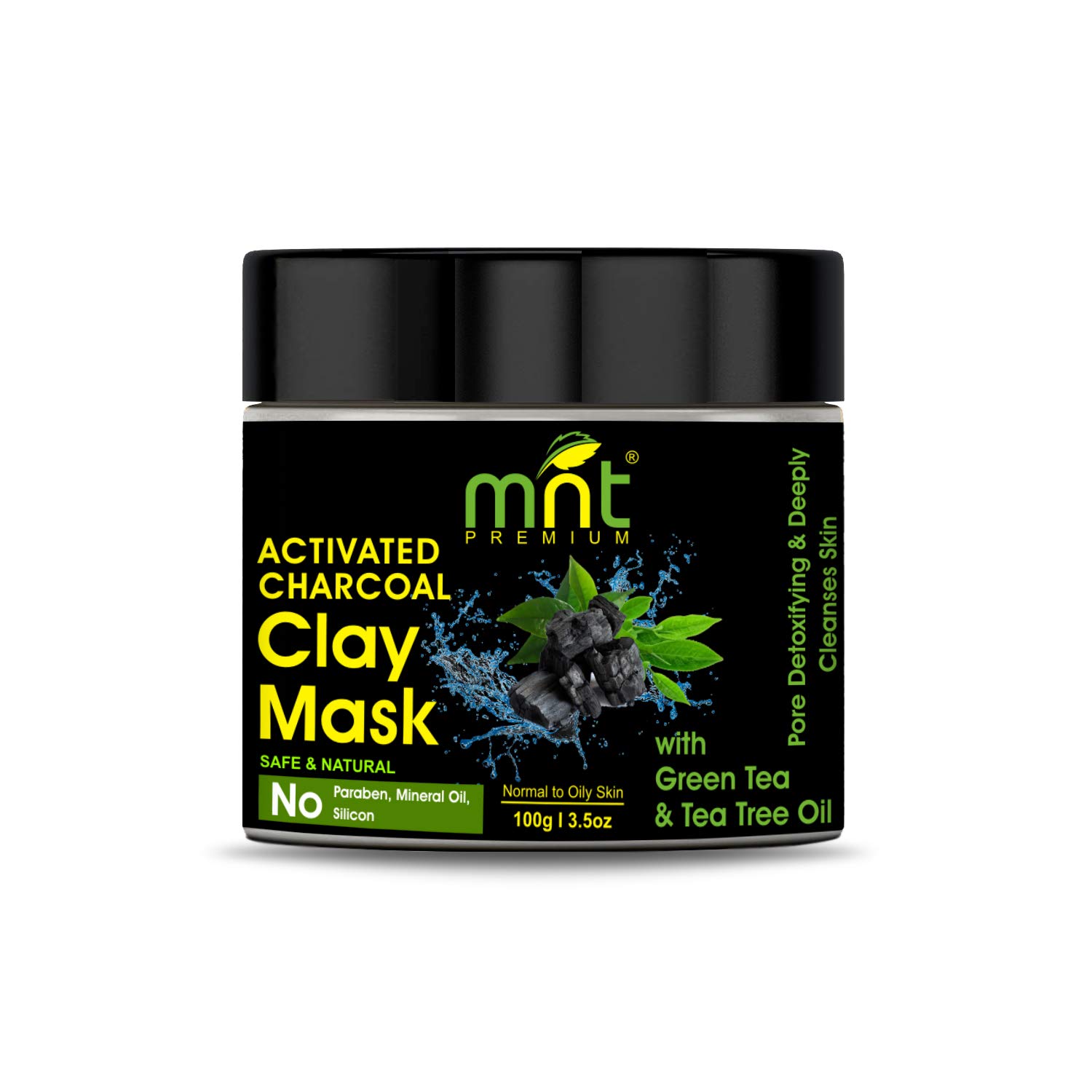 Activated Charcoal Clay Mask with Green Tea & Tea Tree Oil - Deep Pore Cleansing & Detoxifying Facial Treatment for All Skin Types (100g) | Perfect for Acne-Prone, Oily & Combination Skin - Weekly Deep Cleanse & Blackhead Removal